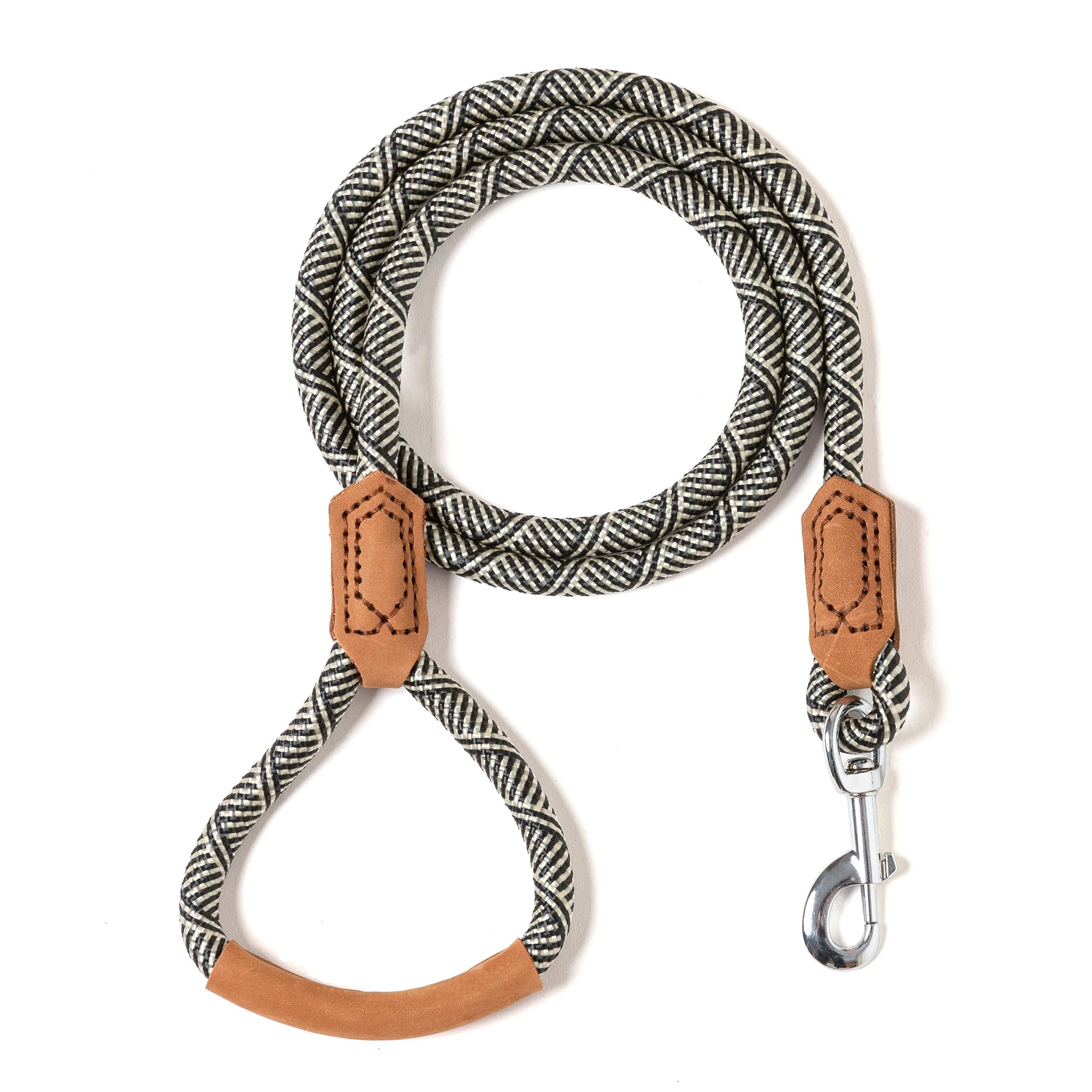 Mile High Life | Premium Leather Handle Dog Leash | Strong Rope Leash | Zinc Alloy Strong Clasp | Small Medium Large Dogs | 4/5/