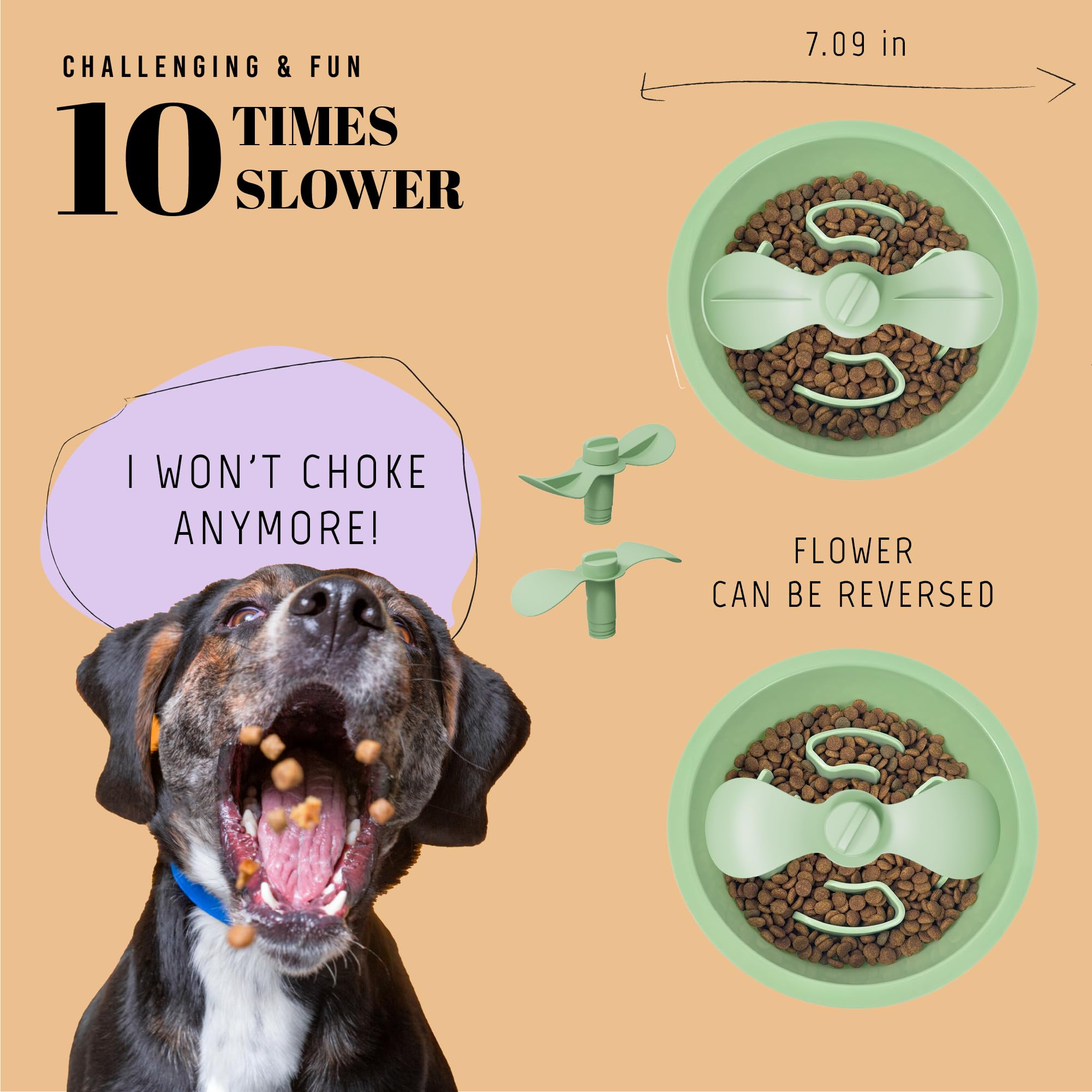 AVERYDAY Slow Feeder Dog Bowls for Medium Breed, 1.5 Cups Engagement Food Puzzle Bowl with Spinning Slow Feeder Insert, Non-Slip