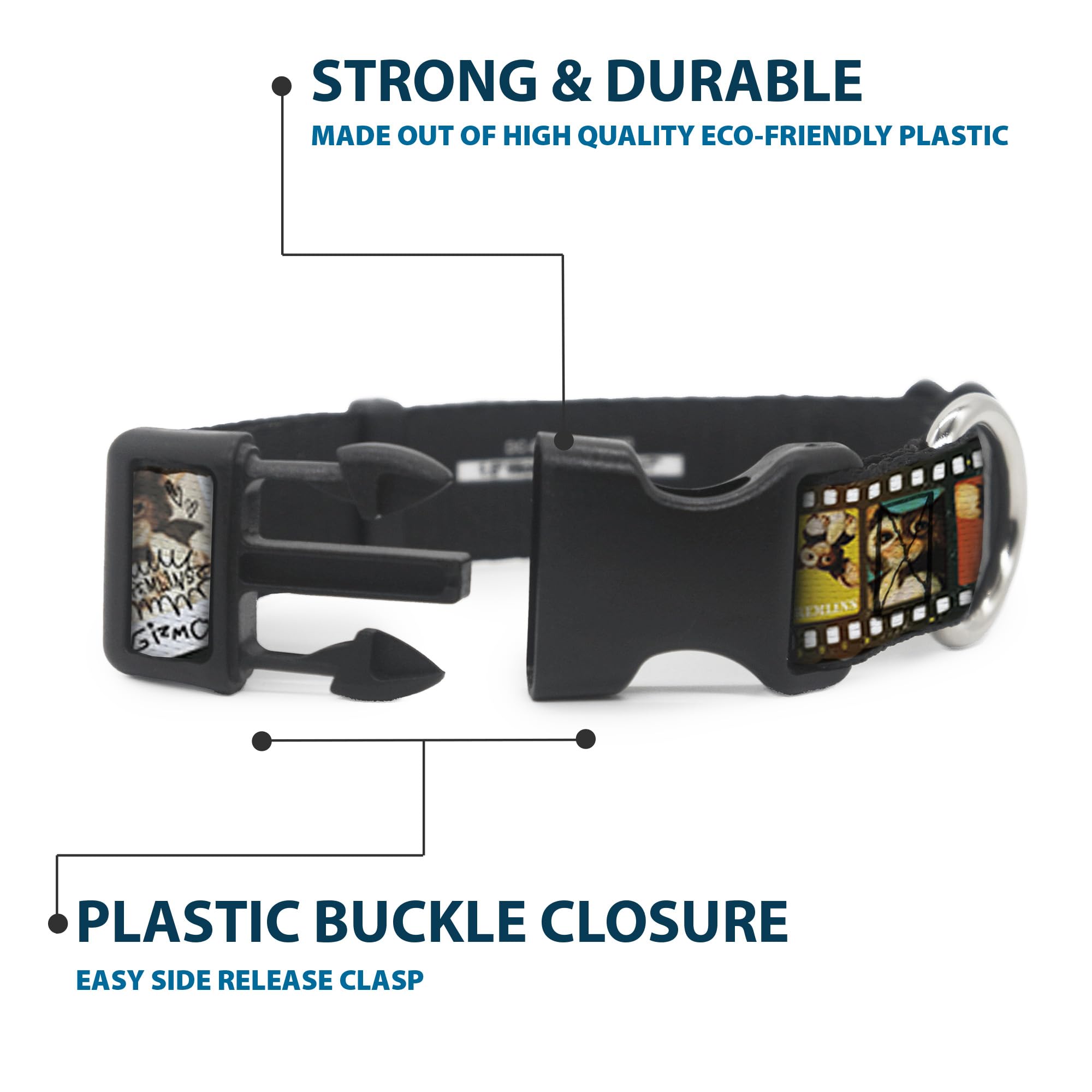 Buckle-Down Dog Collar Plastic Clip Gremlins Gizmo Filmstrip Poses Multi Color 13 To 18 Inches 1.5 Inch Wide