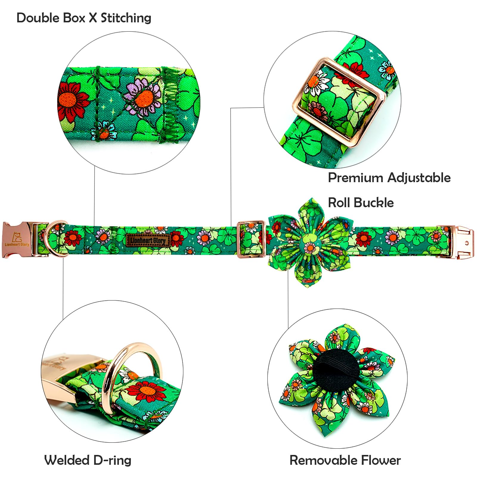Lionheart Glory St. Patrick'S Day Dog Collar With Flower-Lucky Clover Shamrock Dog Bow Collar For Small Dogs Green Spring Trefoi