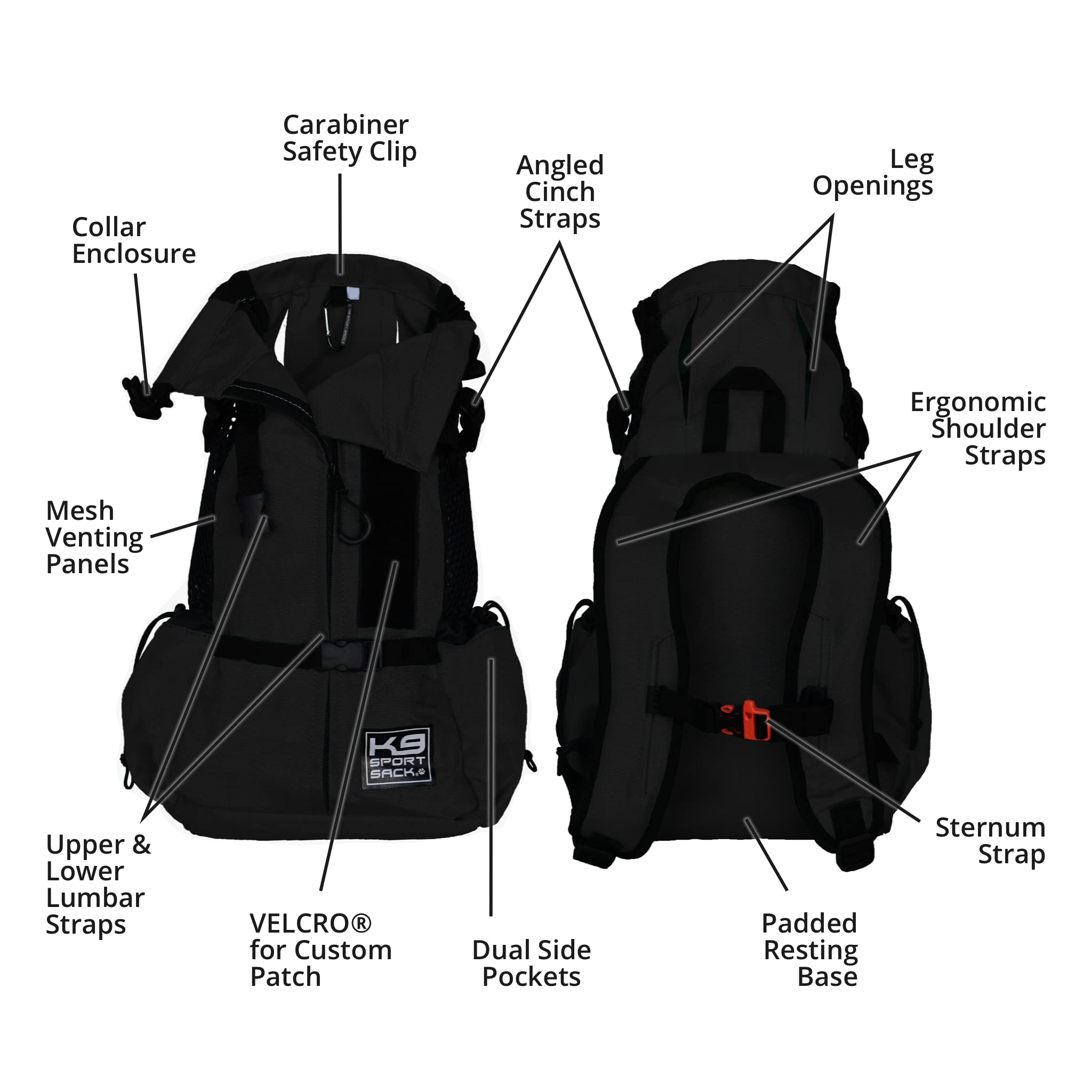 K9 Sport Sack | Dog Carrier Adjustable Backpack (Medium, Air 2 - Jet Black)