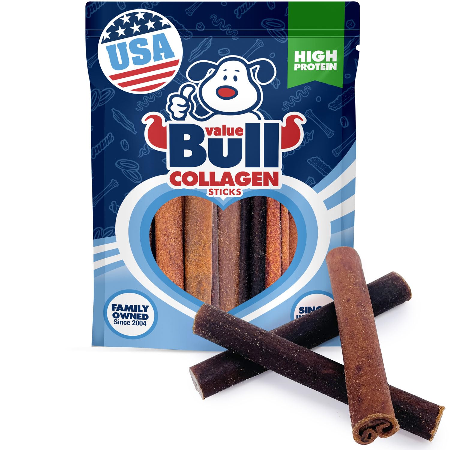 ValueBull USA Collagen Sticks for Dogs, 6 Inch Jumbo Chews, Natural Long-Lasting Dog Treats, 10 Count - Promotes Joint, Skin & C