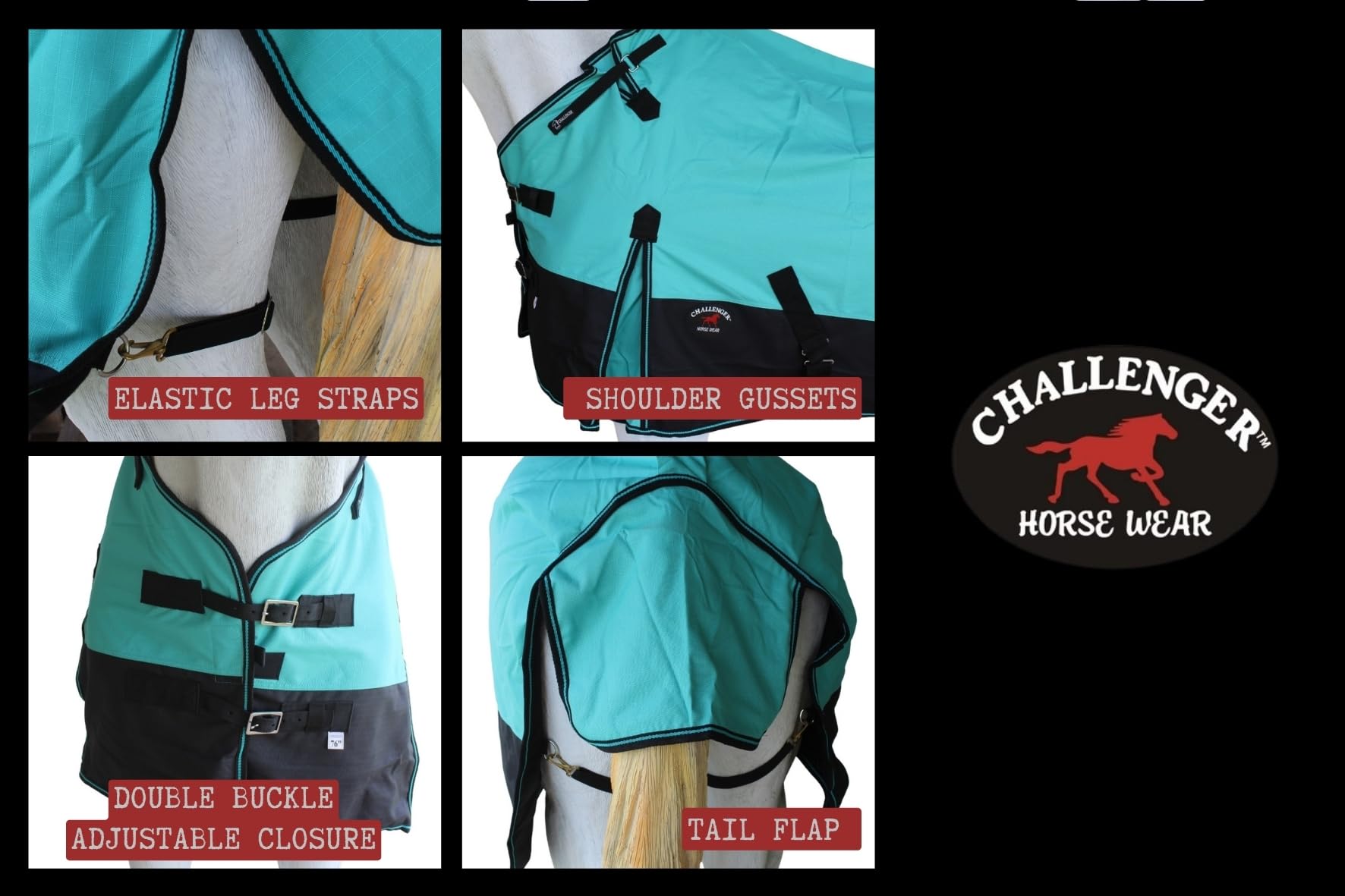 Challenger 60'' 1200D Turnout Waterproof Rain Horse Light Winter Blanket Fleece Lined 367Lg