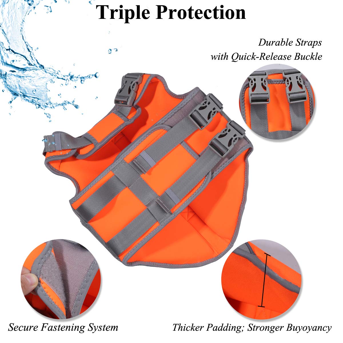 Vivaglory Neoprene Dog Life Jacket Dog Swim Vest For Boating Hunting & Swimming, Lightweight With Leash Ring, Xl, Orange