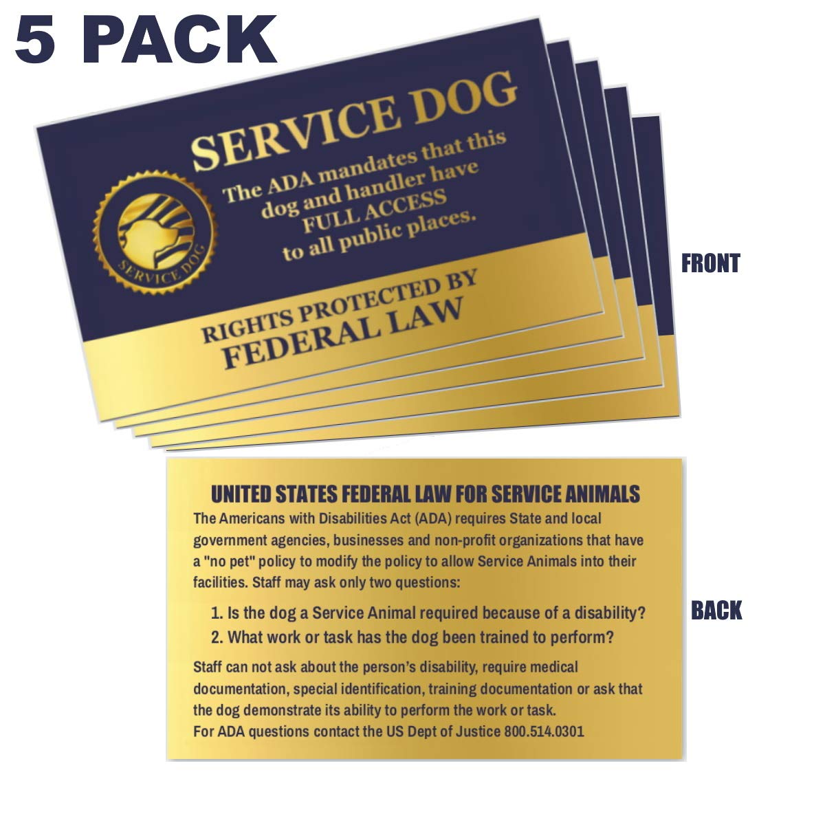 Service Dog Id Patch Tag - Clips To Vest, Harness, Collar, Leash, Or Carrier - Includes 5 Law Handout Cards