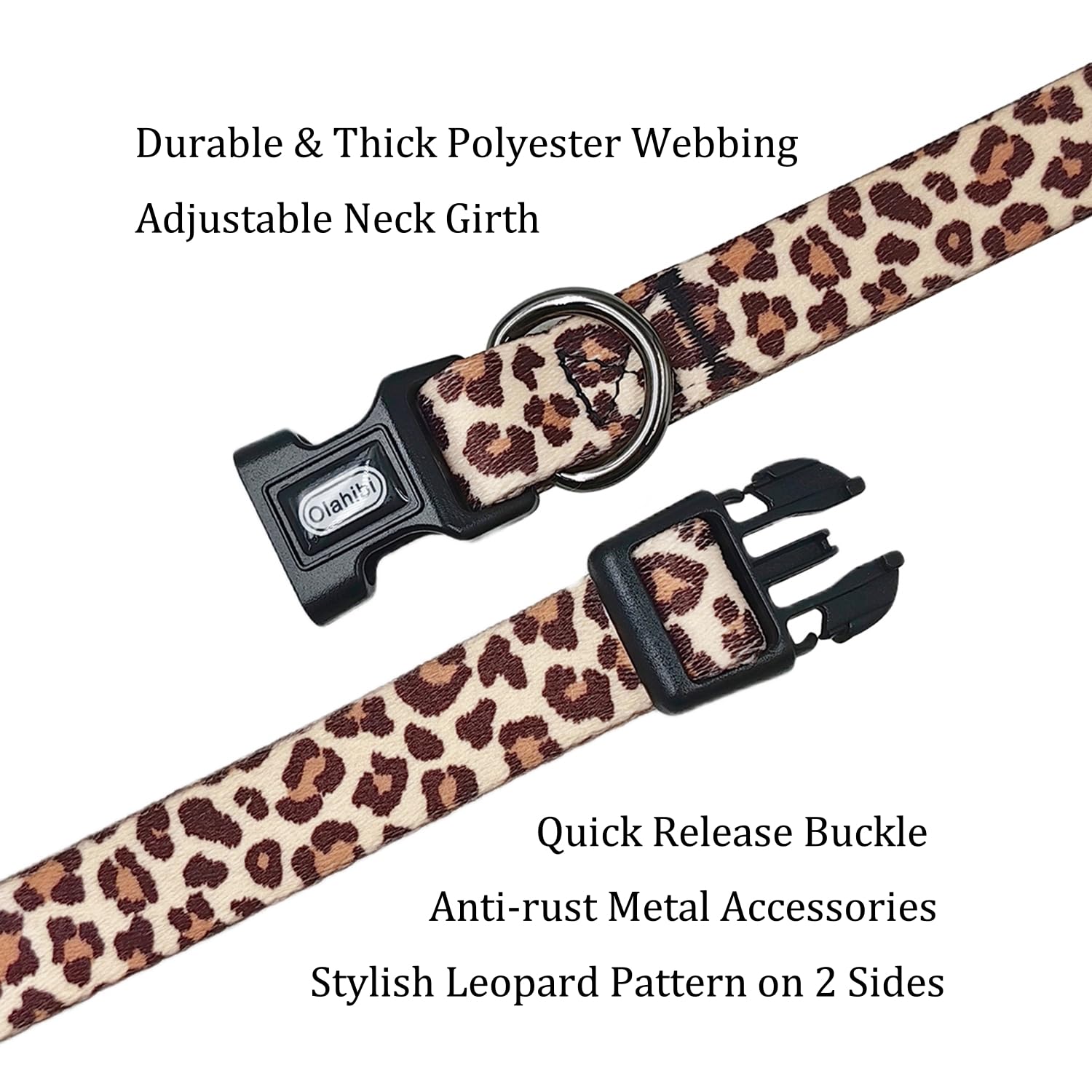 Olahibi Basic Dog Collar, Leopard Pattern, Polyester Material, 4 For Small Medium Large Dogs.(X, Light Coffee Leopard)