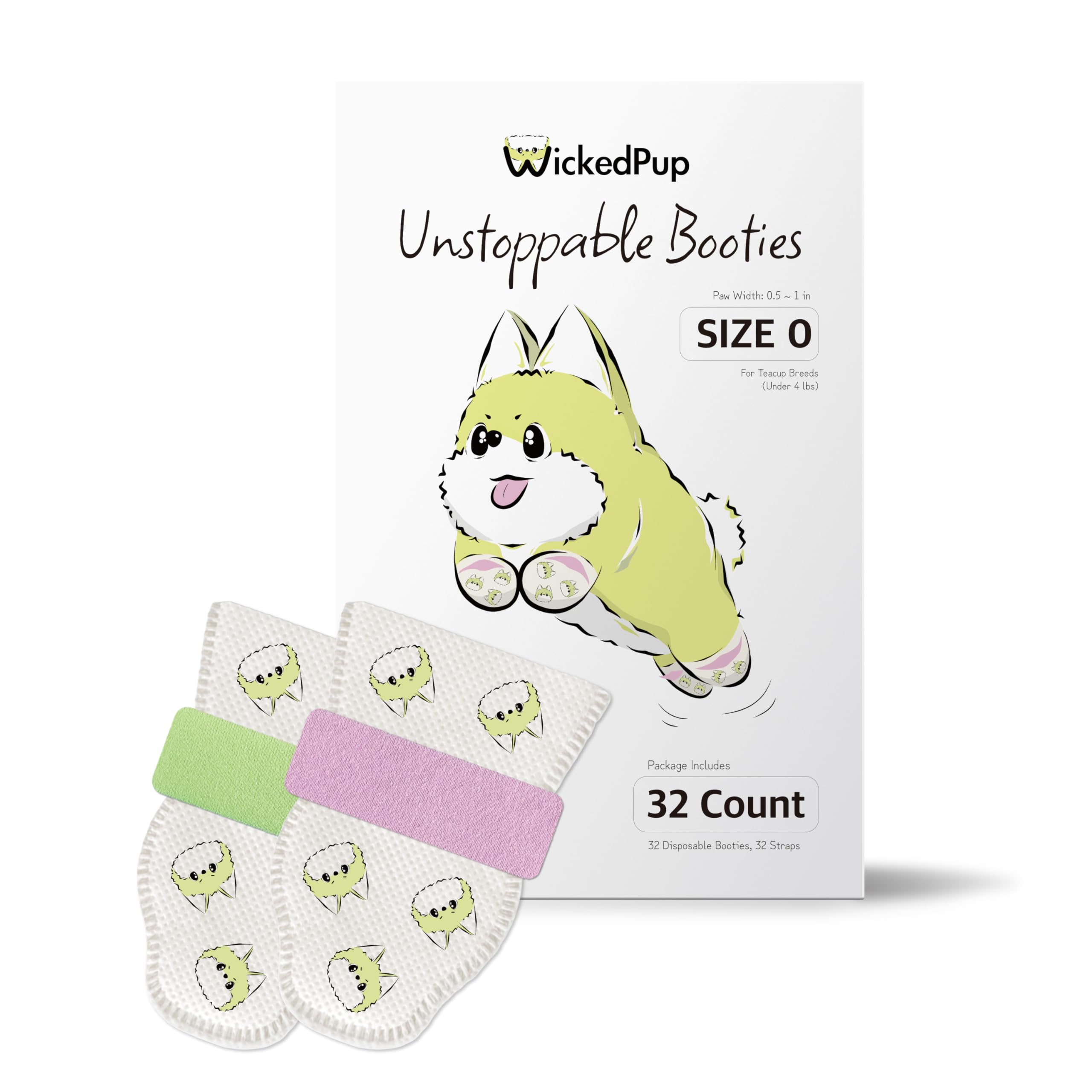 Wickedpup Unstoppable Booties For Dogs & Cats, 32 Count, Size 0 | Disposable Dog Boots & Paw Protectors | Breathable Puppy Shoes