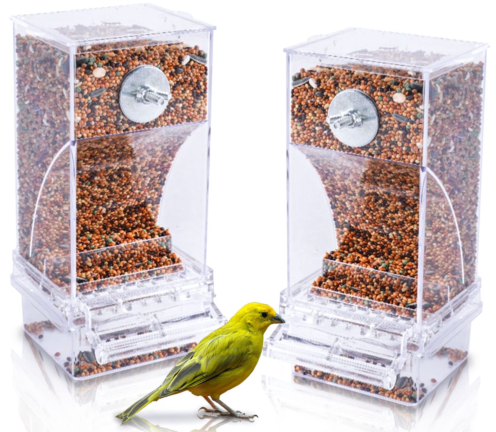Hamiledyi No Mess Bird Cage Feeder 2Pack Automatic Parrot Seed Feeders with Perch Acrylic Transparent Seed Food Container Cage A