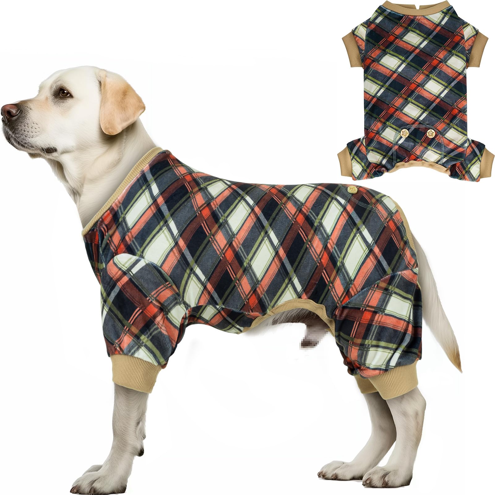 Kyeese Dog Pajamas Medium Sized Dog Lightweight Pjs Comfy Pet Clothes Soft Coat Velvet Jammies Stretchy Onesie, Khaki, Xx-Large