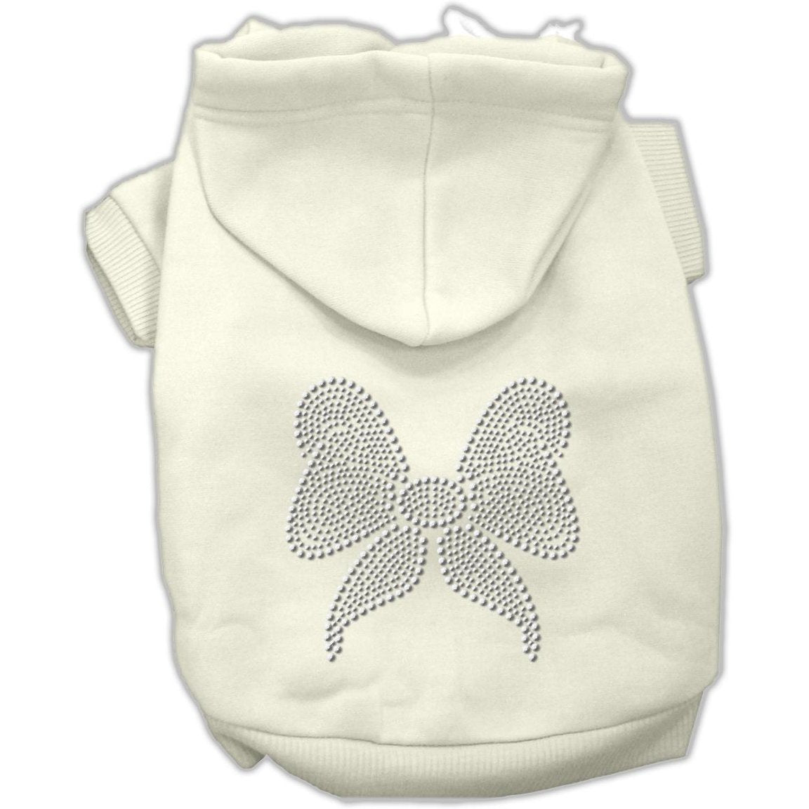 Christmas Pet Dog & Cat Hoodie Rhinestone, "Bow" Cream XS (0-3 lbs.)