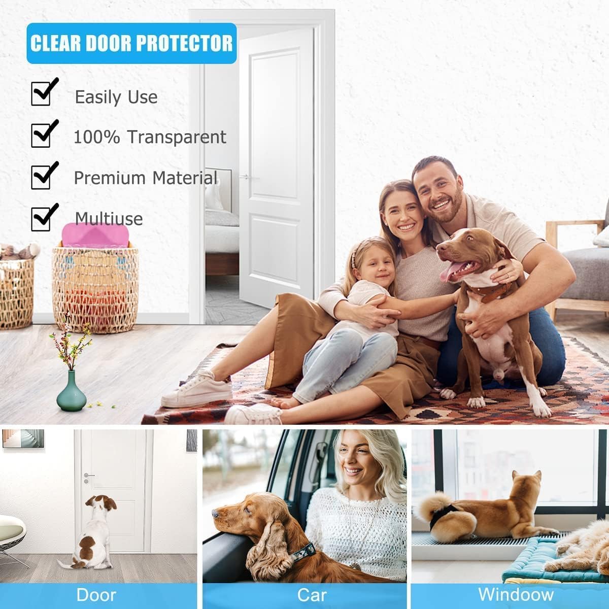 FTSTC Door Protector from Dog Scratching, Clear Heavy Duty Flexible Door Claw Shield, Anti-Scratch Guard for Furniture, Window,