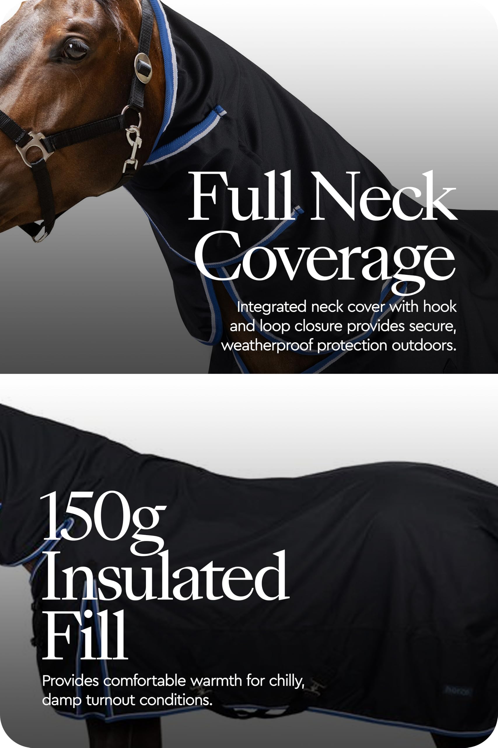 HORZE Glasgow Medium Weight Waterproof Combo Turnout Winter Horse Blanket with Neck Cover (150g Fill) - Dark Blue - 78 in