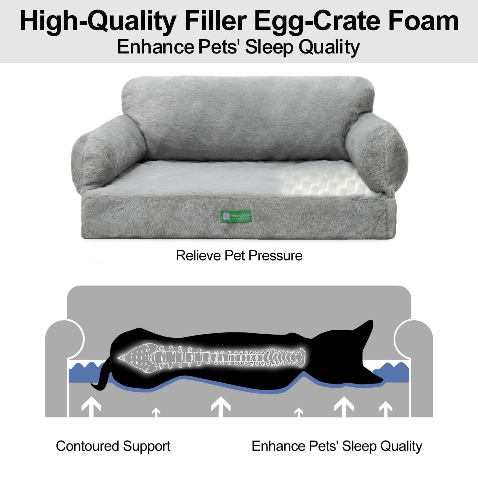 Mewoofun Orthopedic Dog Bed Sofa For Small Medium Dogs, Cat Bed For Indoor Cats, Egg- Foam Pet Bed Dog Couch With Removable Wash