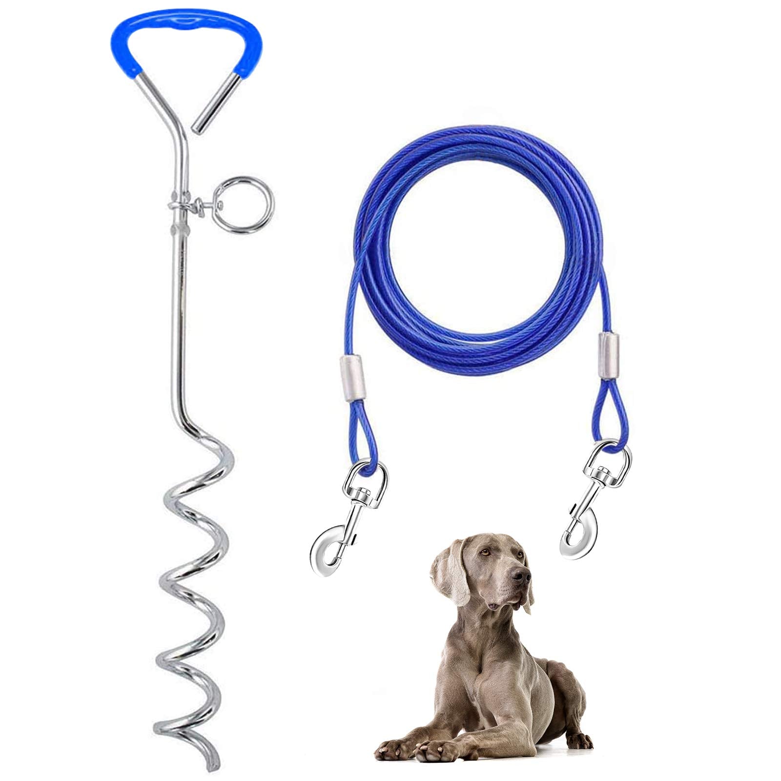 Dog Tie Out Cable and Stake 32/16/10 ft Outdoor, Yard and Camping, for Medium to Large Dogs Up to 125 lbs, 16 Stake, 32/16/10 ft