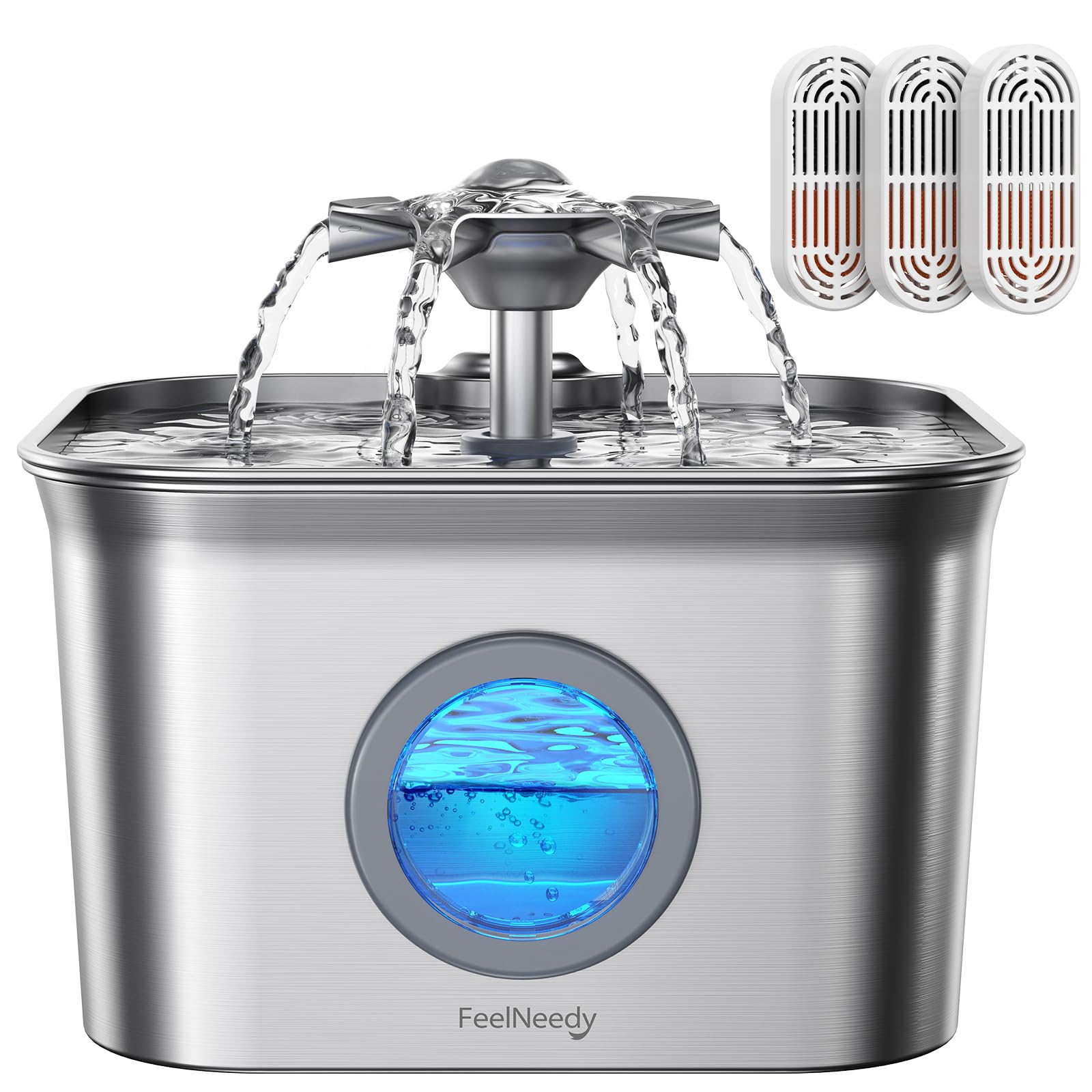 Stainless Steel Cat Water Fountain for Drinking with 3 Filters, 2.8L Auto Pet Drinking Fountain for Cats with 20dB Ultra-Quiet P