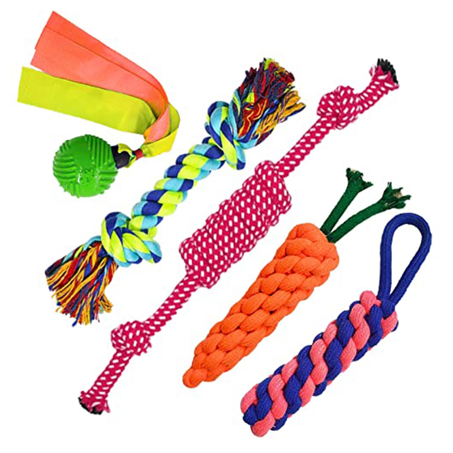 Cature Rope & Squeaky Toys For Puppy, Carrot Rope Toy, Ball Squeaky Toy, Dummy Rope And 2 Knots Rope Toy For Dog And Puppy (Mult
