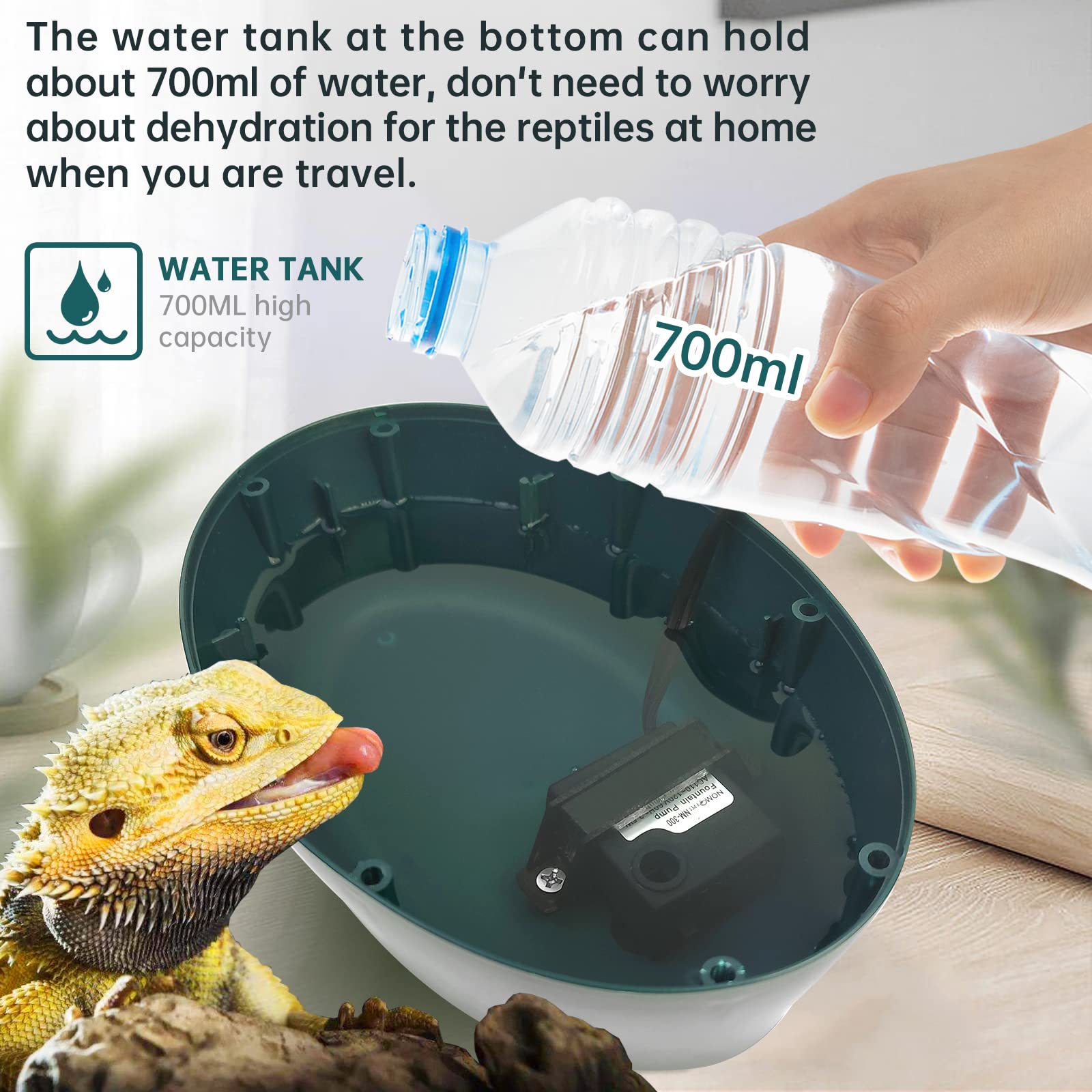 Mygiikaka Reptile Drinking Water Fountain Chameleon Accessories Automatic Circulation System With Trough, Bearded Dragon Cage Accessories Reptiles Habitat Waterfall For Snake/Lizard/Chameleon/Turtle