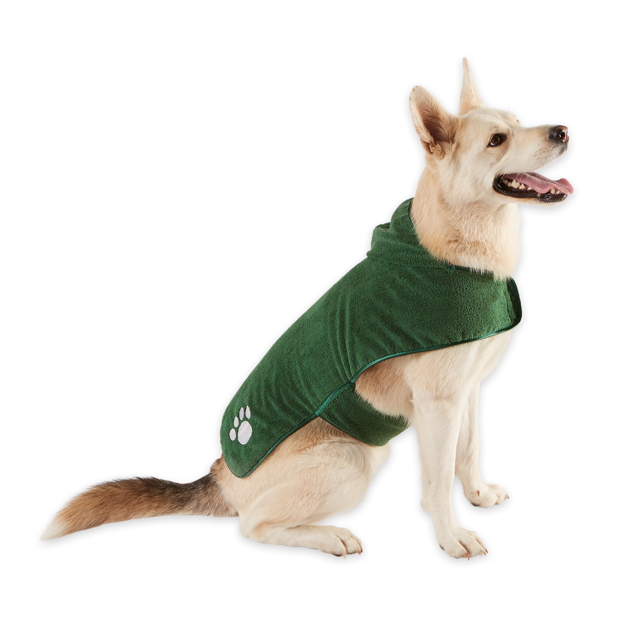Bone Dry Pet Robe Collection Embroidered Absorbent Microfiber Bath Robe With Adjustable Closure, For Dogs & Cats, Large, Hunter 