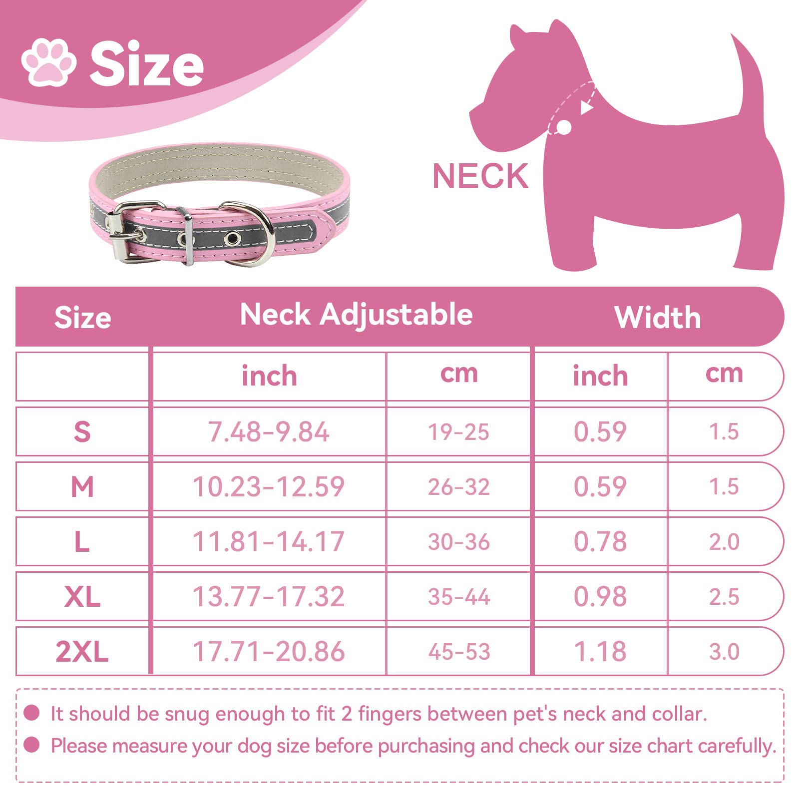 Petcare Reflective Dog Collar With Cute Paw Rivet Studded Funny Soft Pu Leather Adjustable Puppy Dog Collars For Small Medium Large Dogs Cats (Pink,Medium)