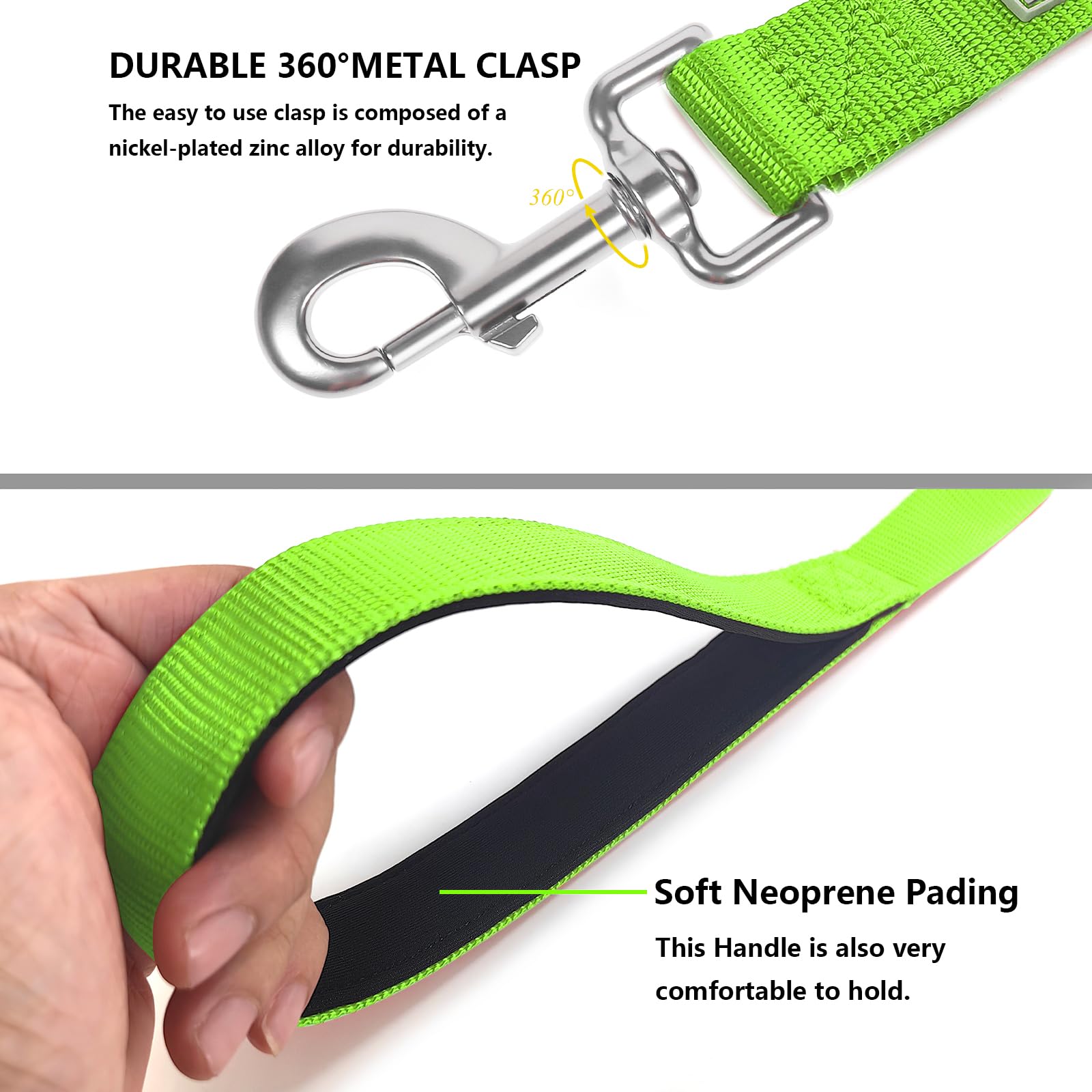 Penseepet Basic Dog Leashes 6 Ft Padded Handle Nylon Dogs Leashes For Medium Dogs Green