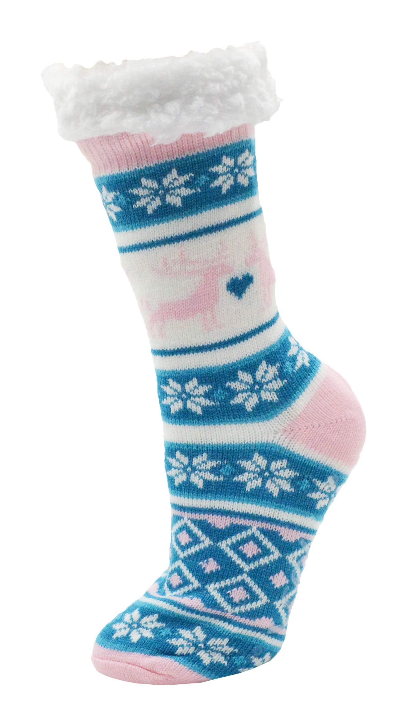 Fluffy Thermal Sherpa Socks, 3 Pairs for Women, Ultra Soft Slipper christmas Winter Non Skid (Fair Isle c)