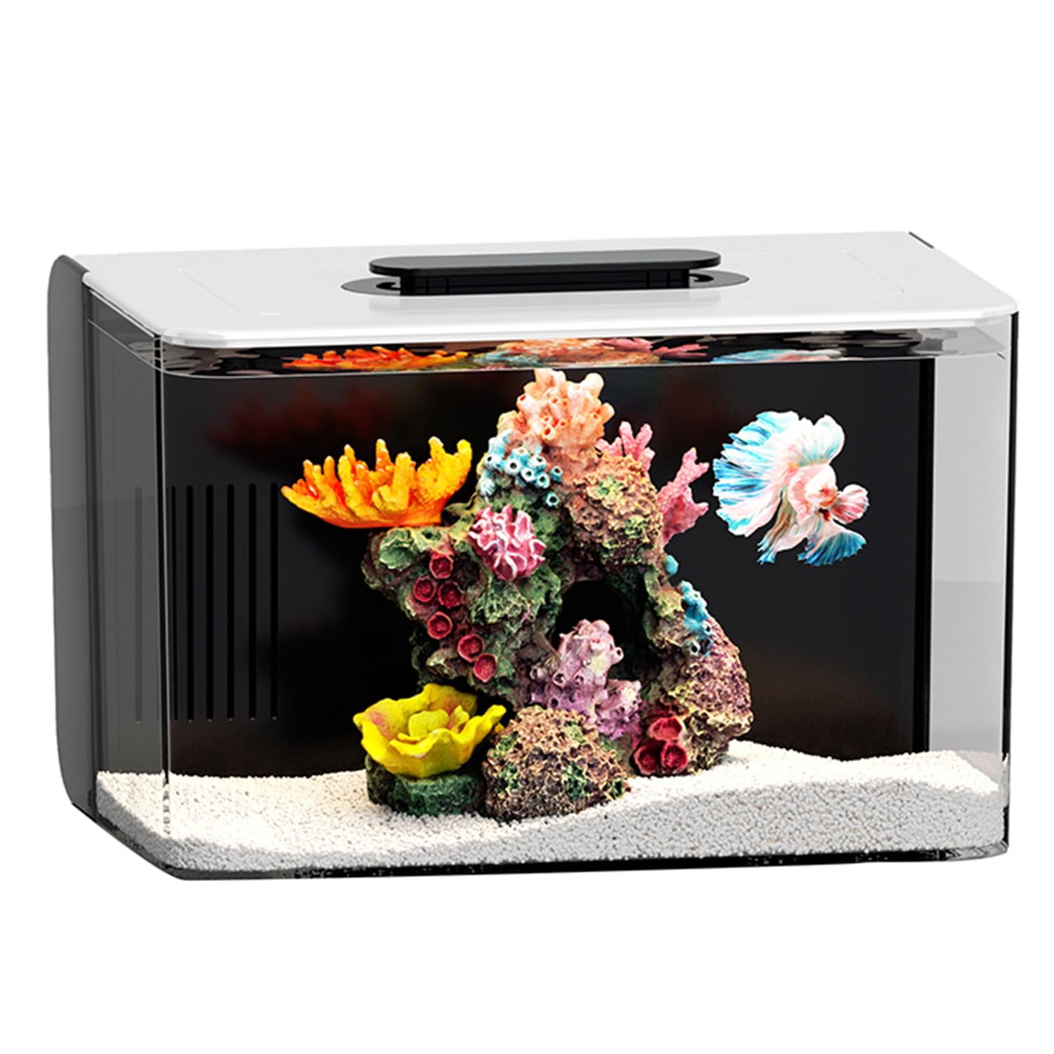 2.5 Gallon Fish Tank Small Aquarium Starter Kit With Hidden Filtration, 3 Color Light, Self Cleaning Nano Tank For Betta, Shrimp