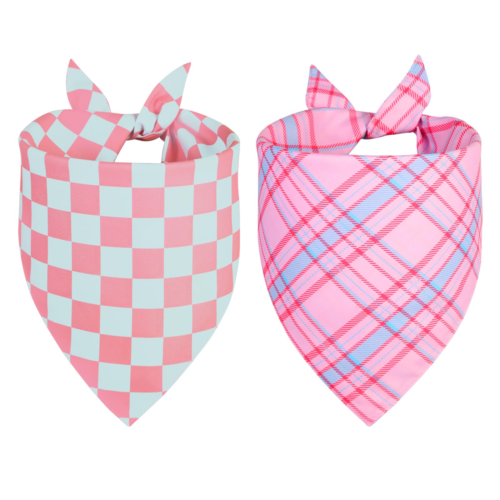 Ququle Dog Bandana Girl Small 2Pcs, Pink Spring Scarf, Durable Triangle Reversible Bibs Handkerchief For Puppy Pet
