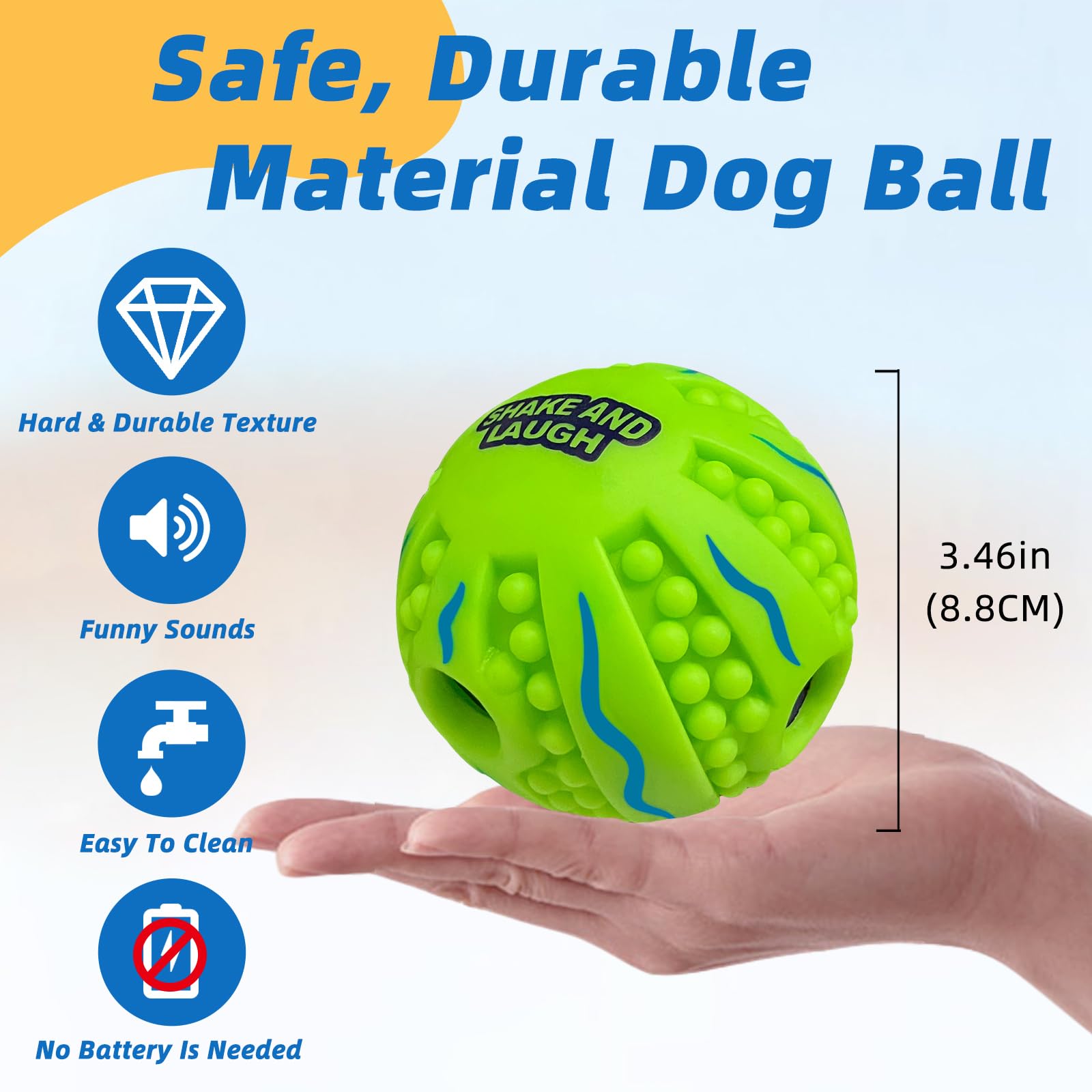 Spiky Interactive Dog Toys Ball, Shaking with Gibbering Sound, for Training, Teeth Cleaning & Herding, Wave, M, 3.46 in (8.8 cm)