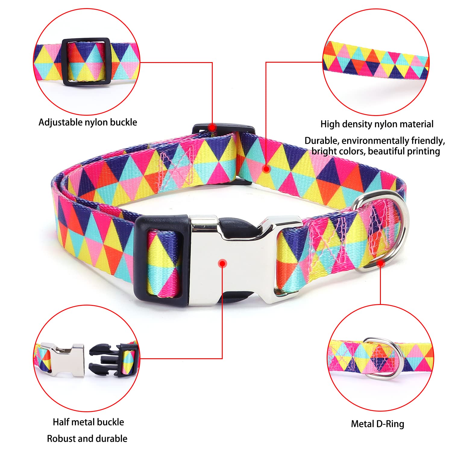 Colorful Flower Dog Collars For Medium Dogs, Pretty Pattern Print Floral Dog Collar Metal Buckle Durable Soft Female Dog Collars