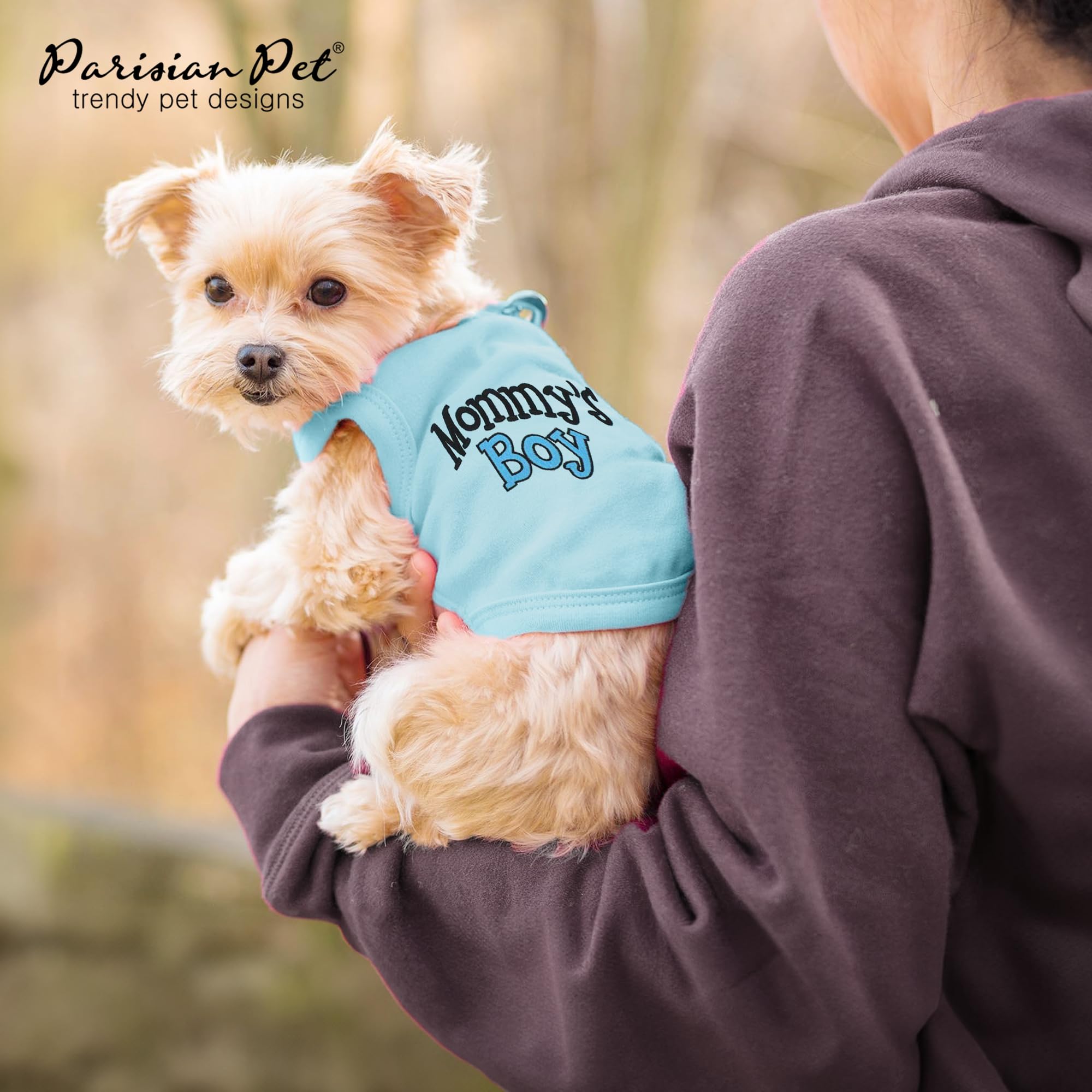 Parisian Pet Dog T-Shirt With Embroidered 'Mommy’S Boy' Words - 100% Cotton Boy Dog Clothes - Breathable Mamas Boy Dog Shirt - Machine Washable Dog Shirts For Small Dogs, Xs