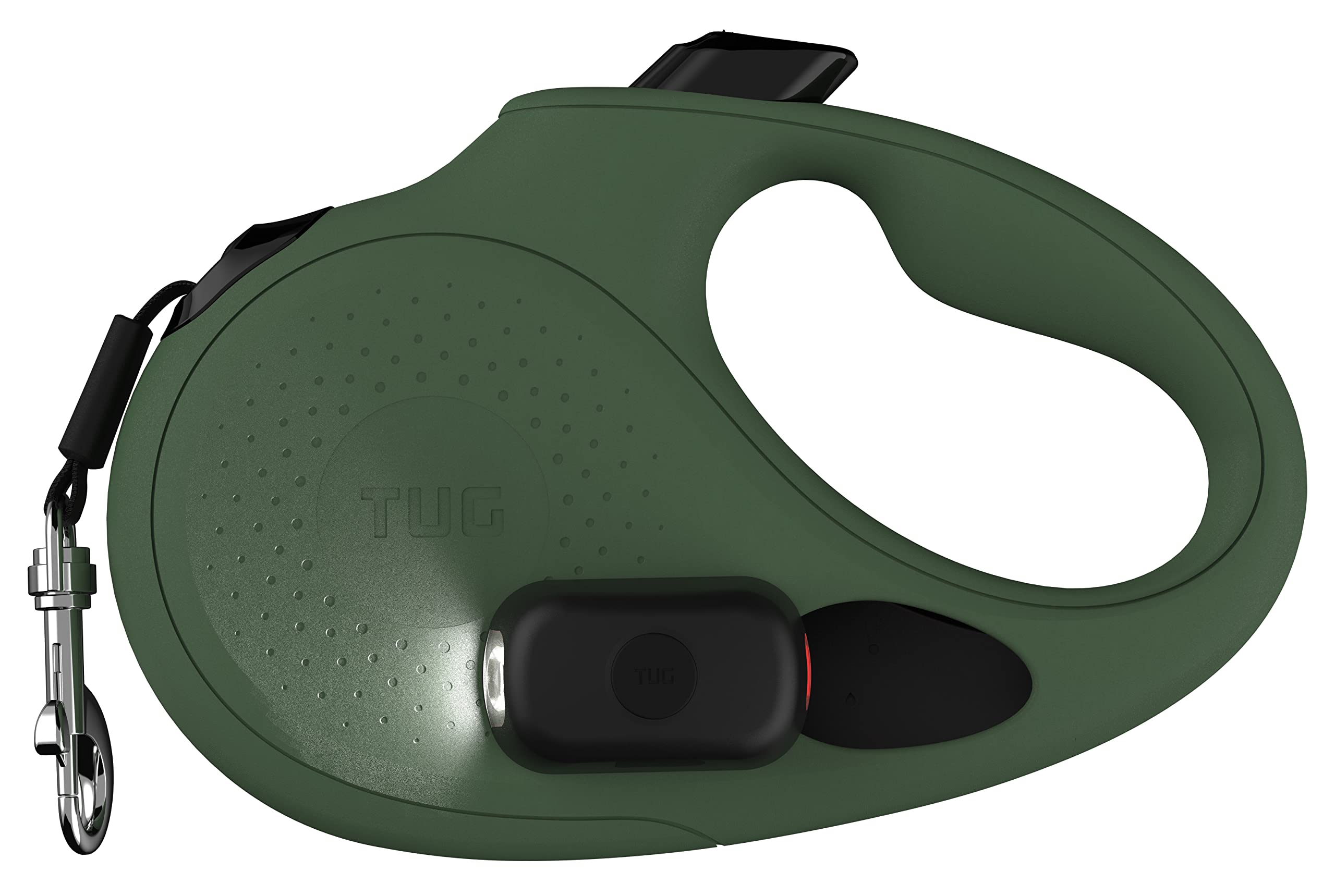 Tug Oval 360 Tangle-Free Retractable Dog Leash | Flashlight Included | Integrated Waste Bag Dispenser Pocket (Large, Green)