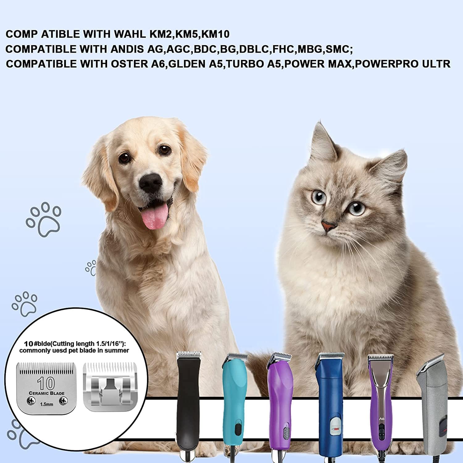 7Pack 10 Blades Dog Grooming Replacement Blades Compatible With Andis Pet Clipper/Oster A5/Wahl Km Series Dog Clipper,Ceramic Bl