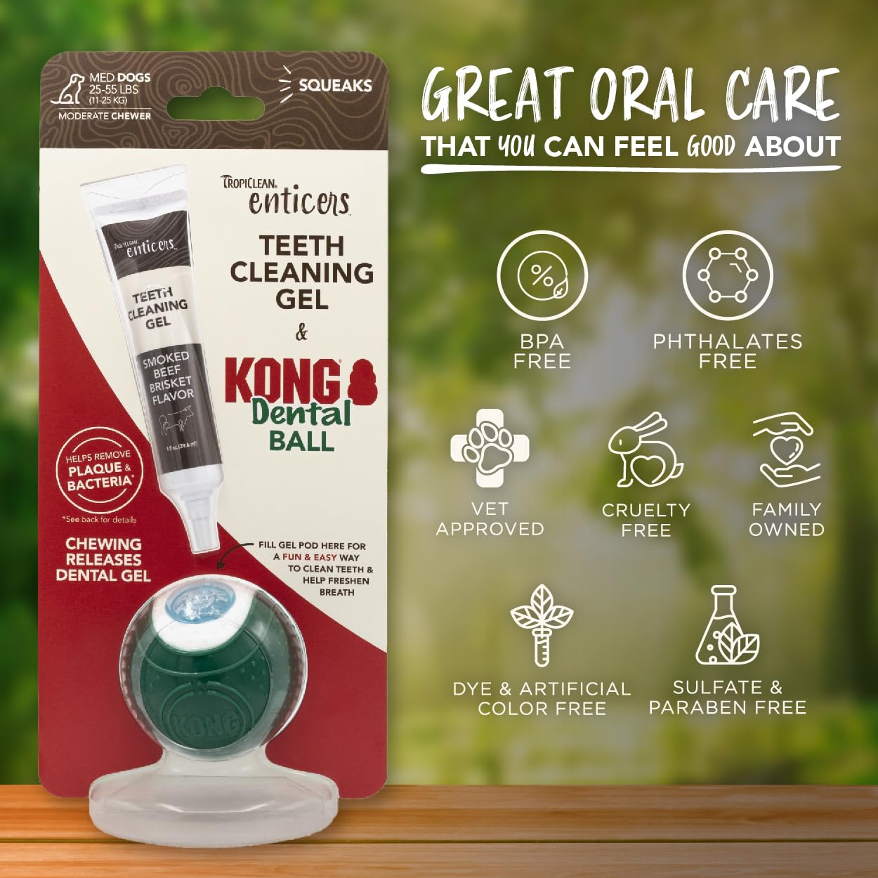 Tropiclean Enticers Kong Dental Ball Kit For Medium Dogs | Teeth Cleaning Gel | Smoked Beef Brisket Flavor | 1 Oz.