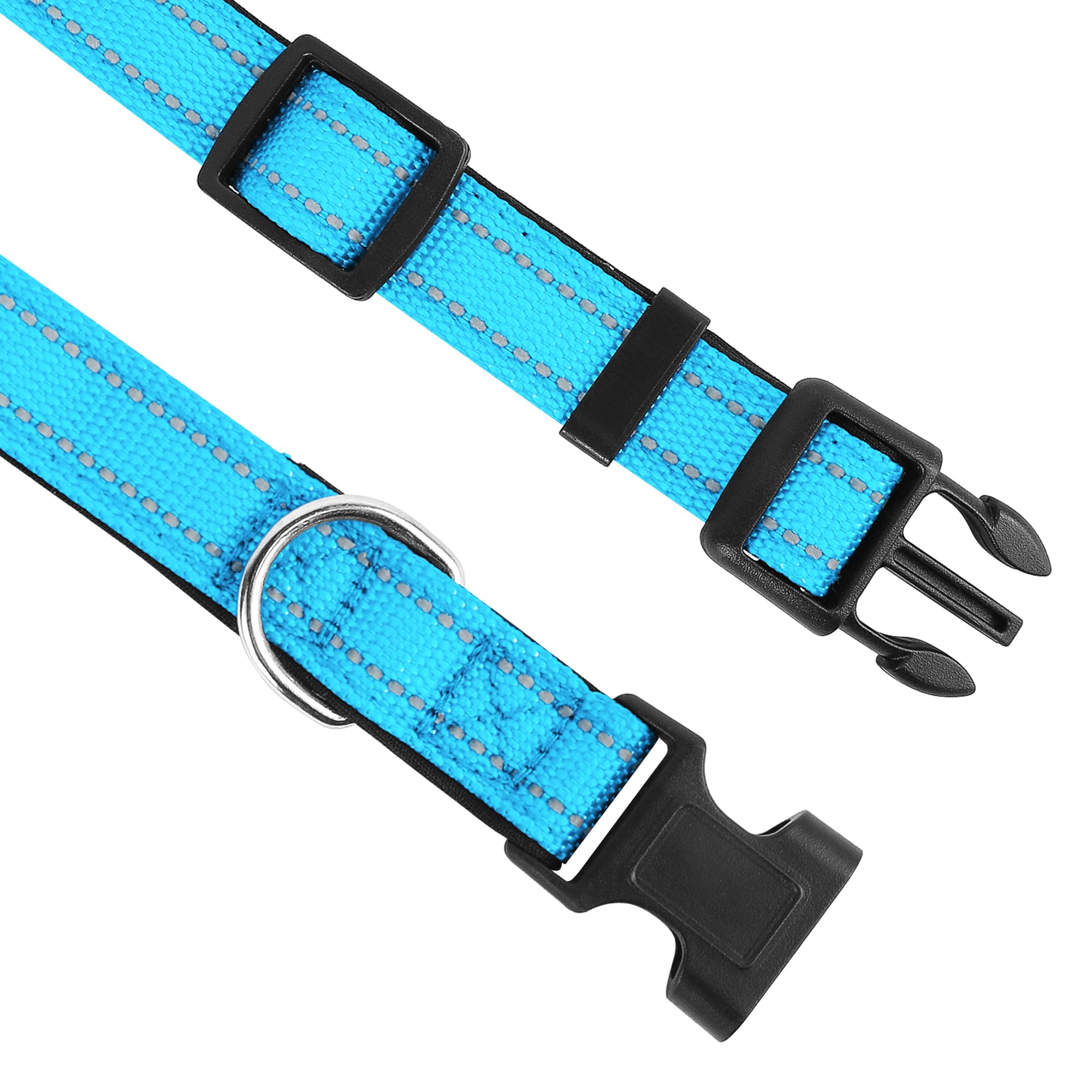 Pwod Reflective Dog Collar, Adjustable Soft Neoprene Padded Nylon Pet Collars With Buckle For Small Dogs, Sky Blue,S
