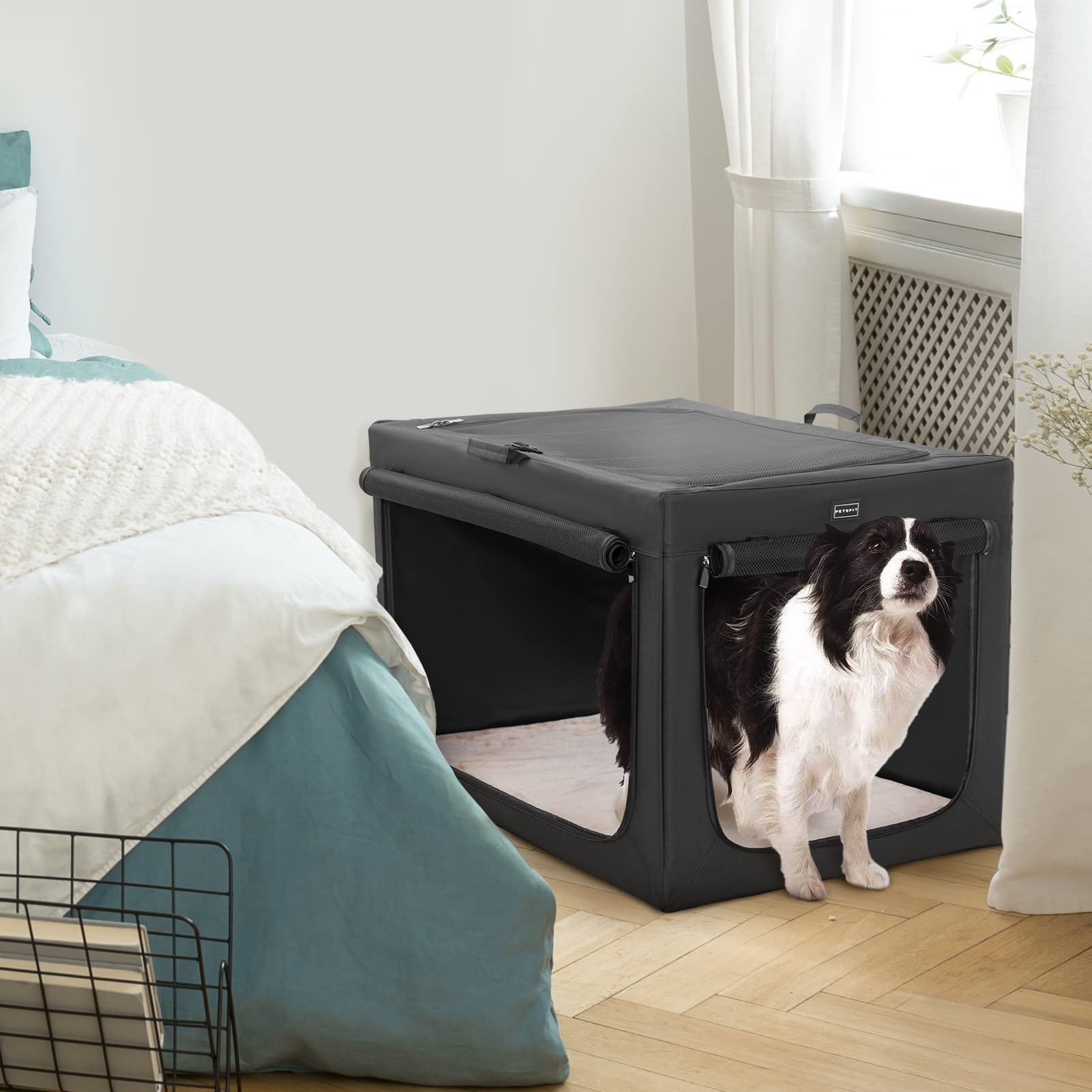 Petsfit Soft Dog Crates For Medium Dogs, Collapsible Dog Kennel Carrier With Soft Mat, For Indoor Outdoor Travel