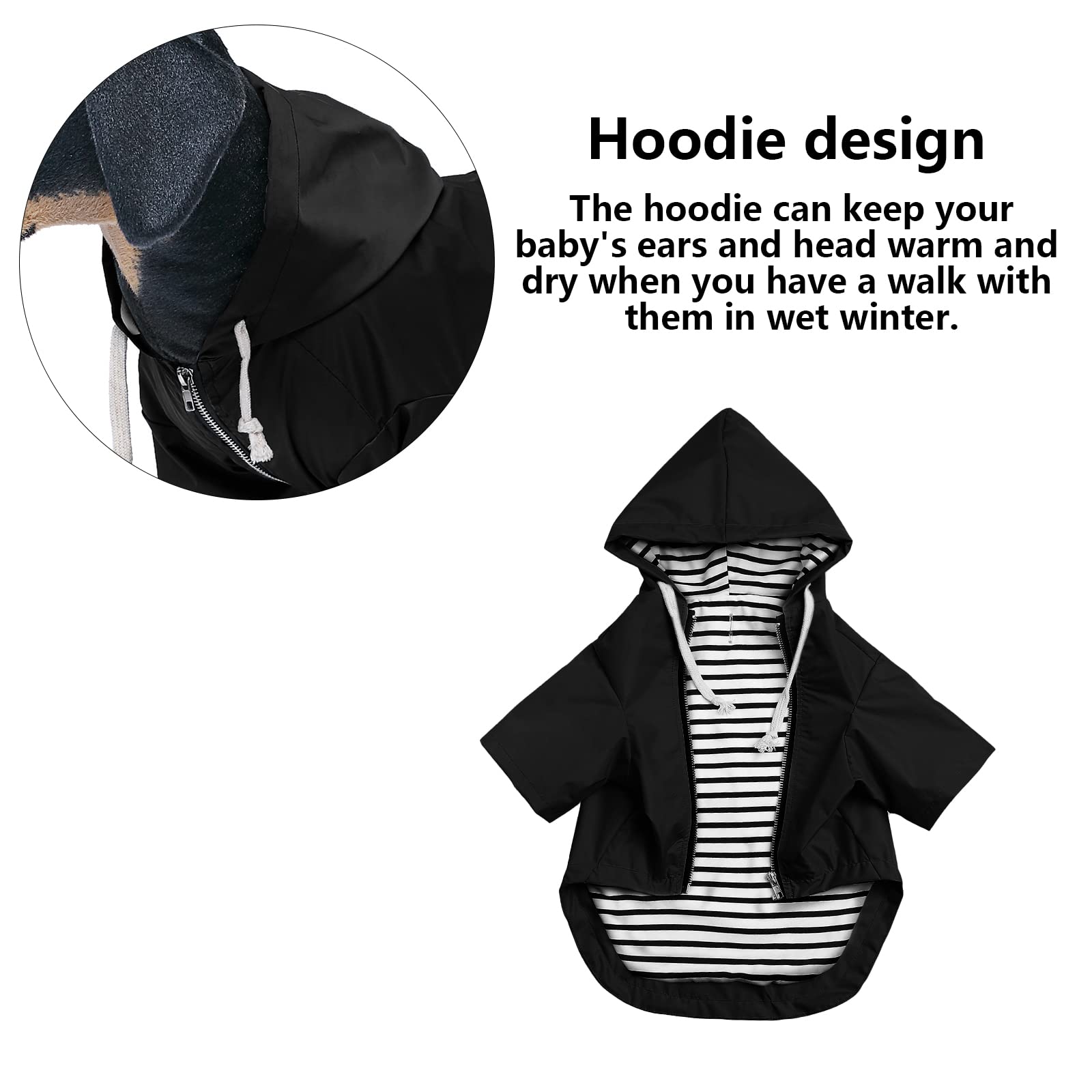 Dog Raincoat Waterproof Puppy Rain Jacket With Hood For Small Medium Dogs, Poncho With Reflective Strap, Storage Pocket And Harness Hole - Black - M