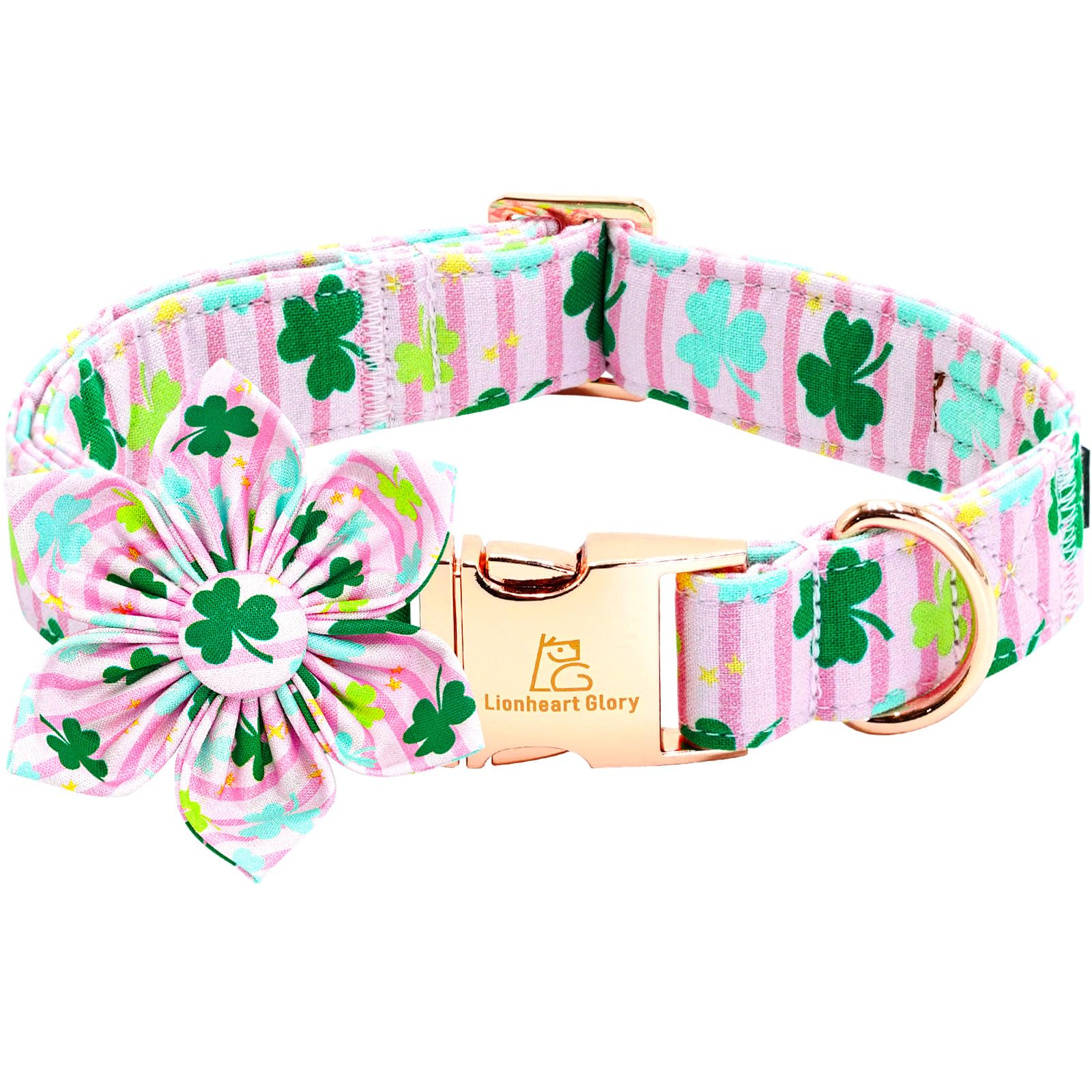 Lionheart Glory St. Patrick'S Day Collar With Flower-Lucky Clover Shamrock Bow For Small Dogs - Pink Spring Trefoil Adjustable H