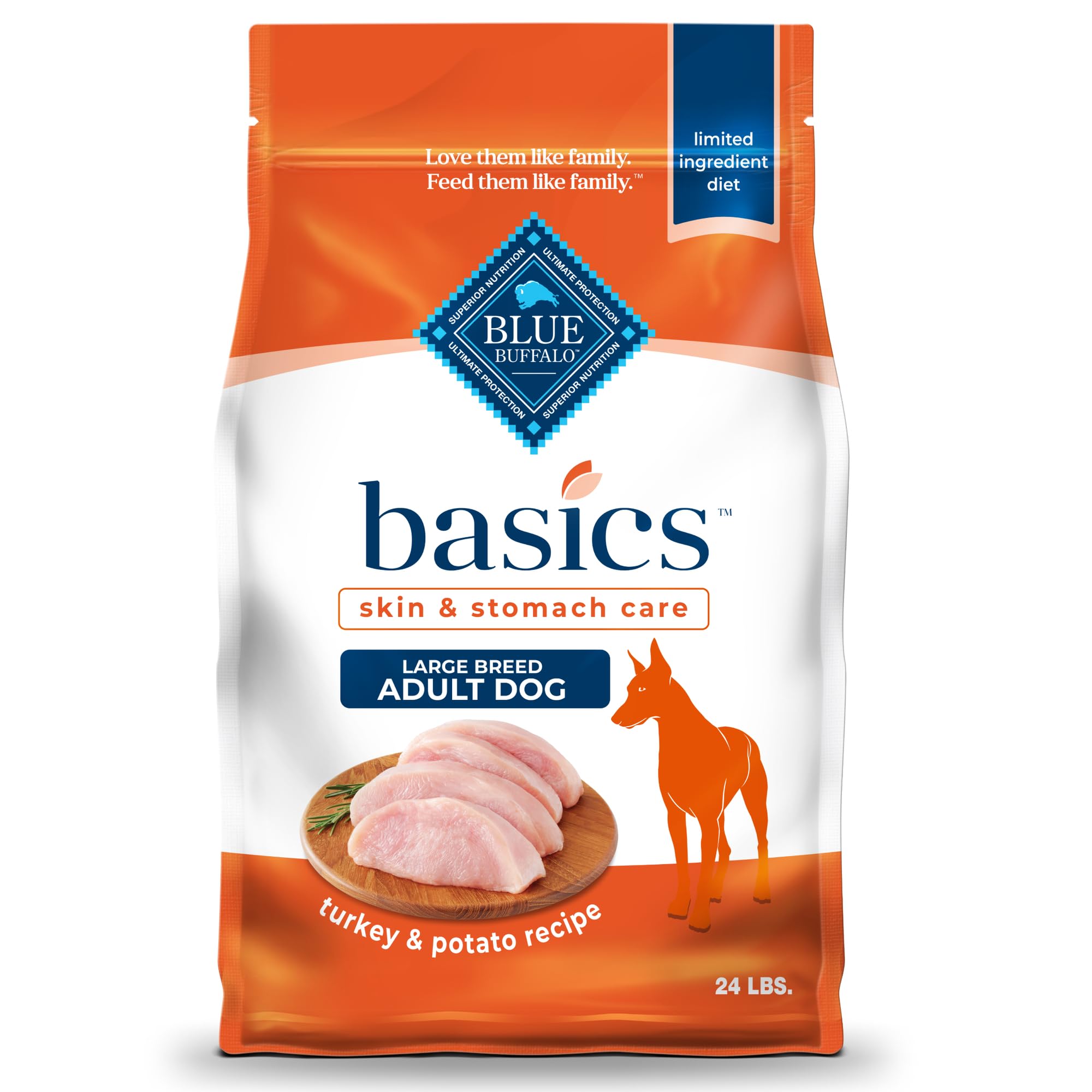 Blue Buffalo Basics Grain-Free Large Breed Adult Dry Dog Food, Skin & Stomach Care, Limited Ingredient Diet for Dogs, Turkey Rec