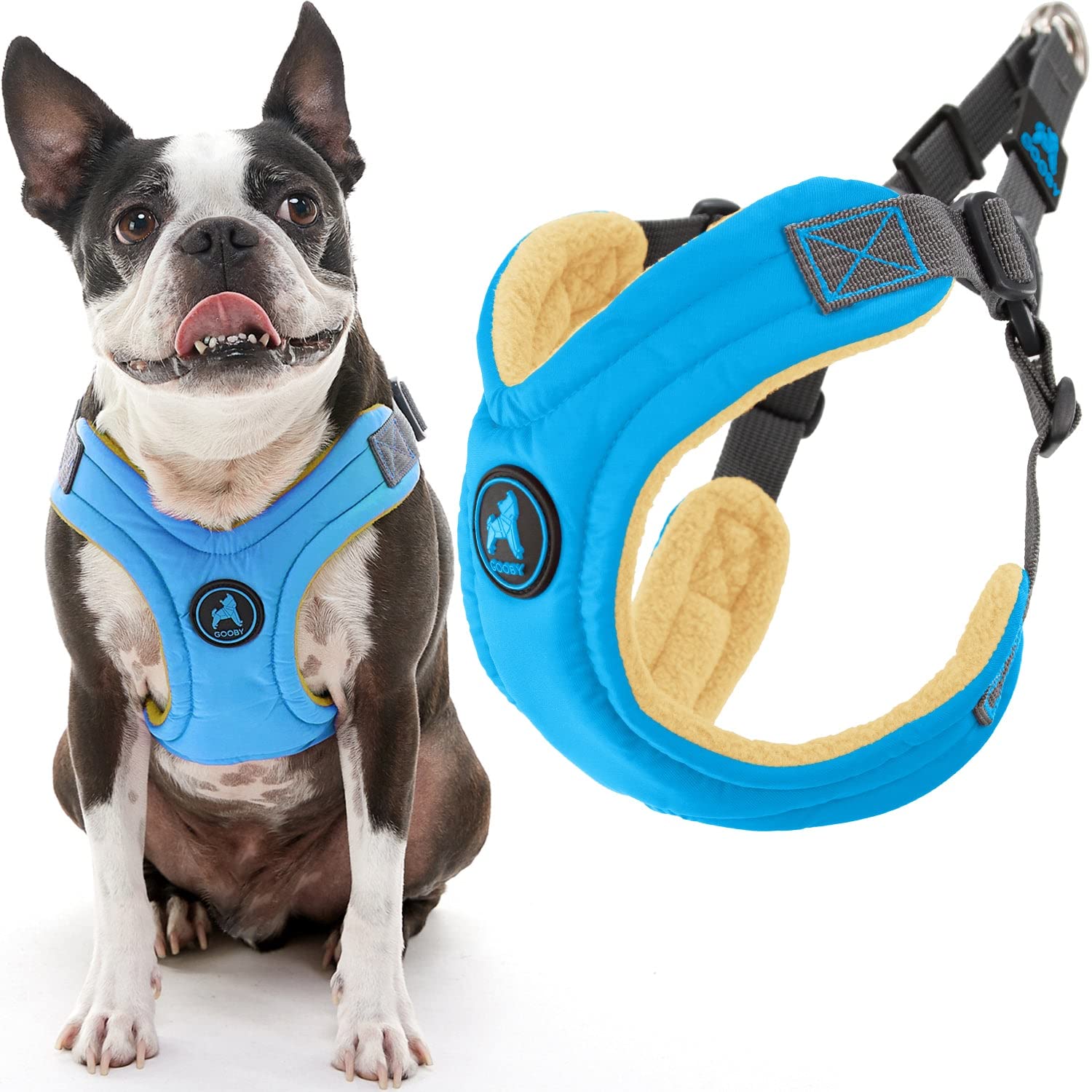 Gooby Escape Free Memory Foam Harness - Blue, Small - No Pull Step-in Small Dog Harness with Four Point Adjustment - Perfect on 