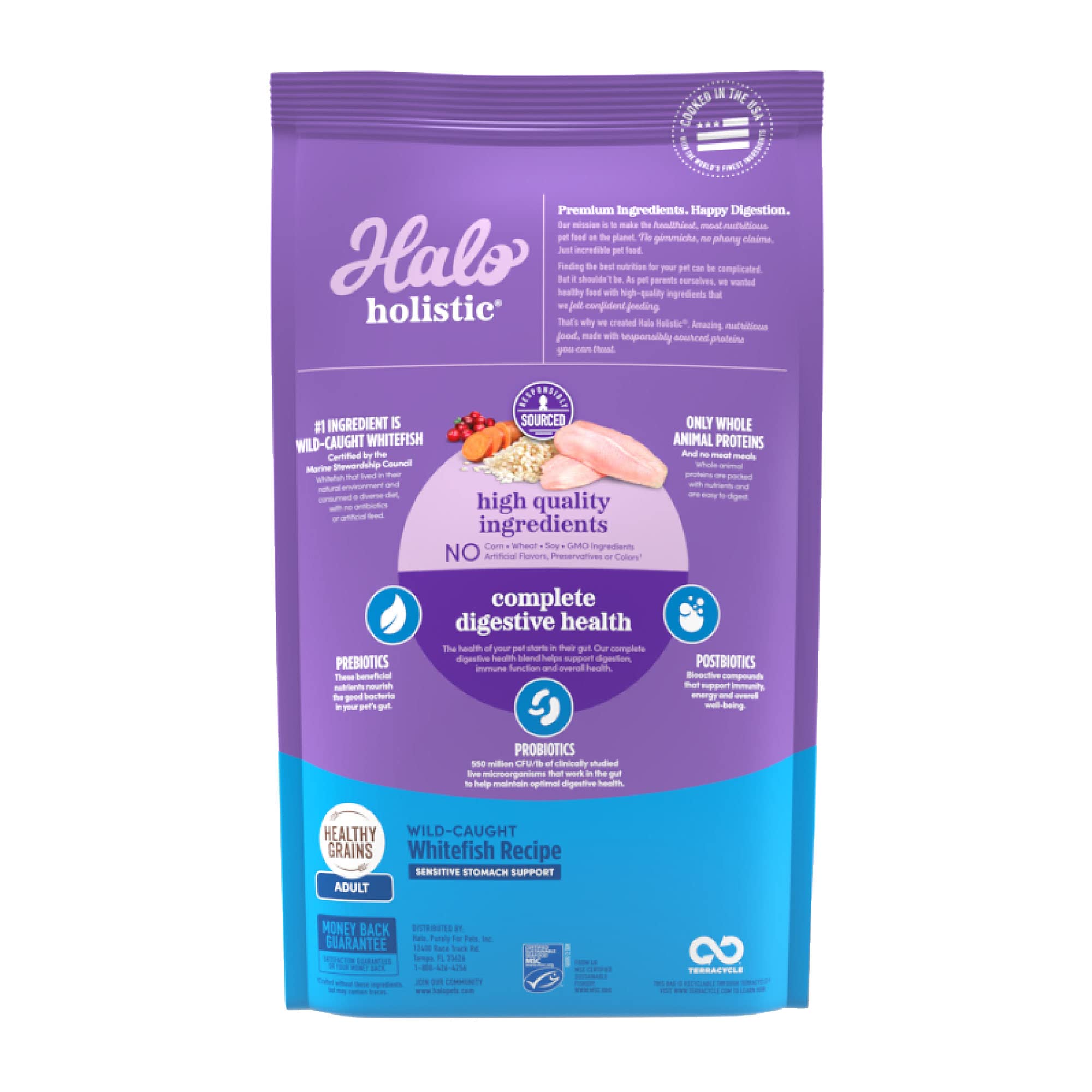 Halo Holistic Cat Food Dry, Wild-caught Whitefish Recipe for Sensitive Stomach Support, Complete Digestive Health, Dry Cat Food