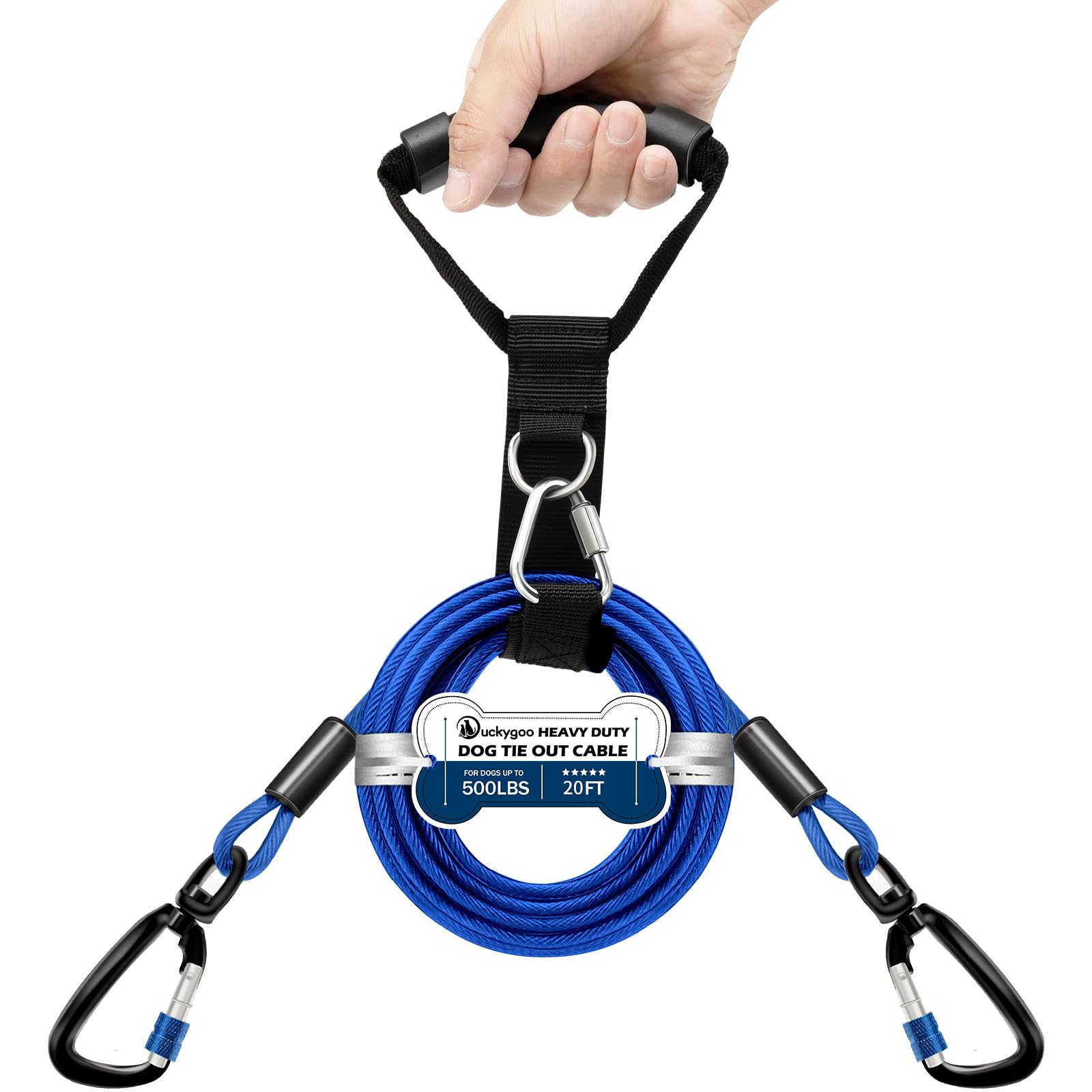 Duckygoo Heavy Duty Dog Tie Out Cable-Dog Leads For Yard & Camping, Rust Proof Leash Cable With Carrying Handle, No Tangle Tethe