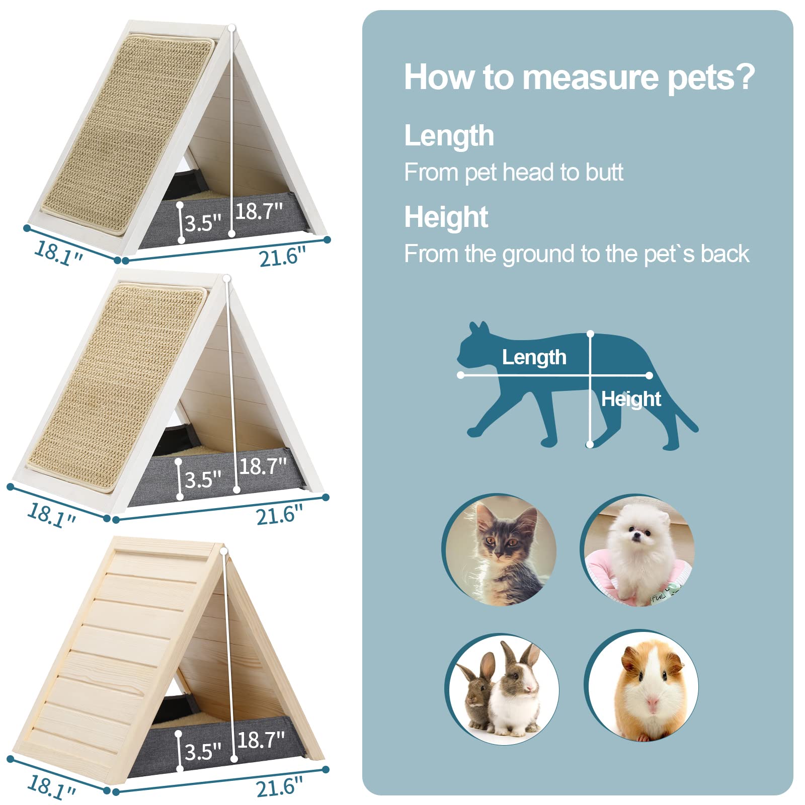 Cat Scratcher Lounge Thicken Solid Wood, Triangle Cats House, Cat Scratching Post For Indoor Cats As Cave And Bed