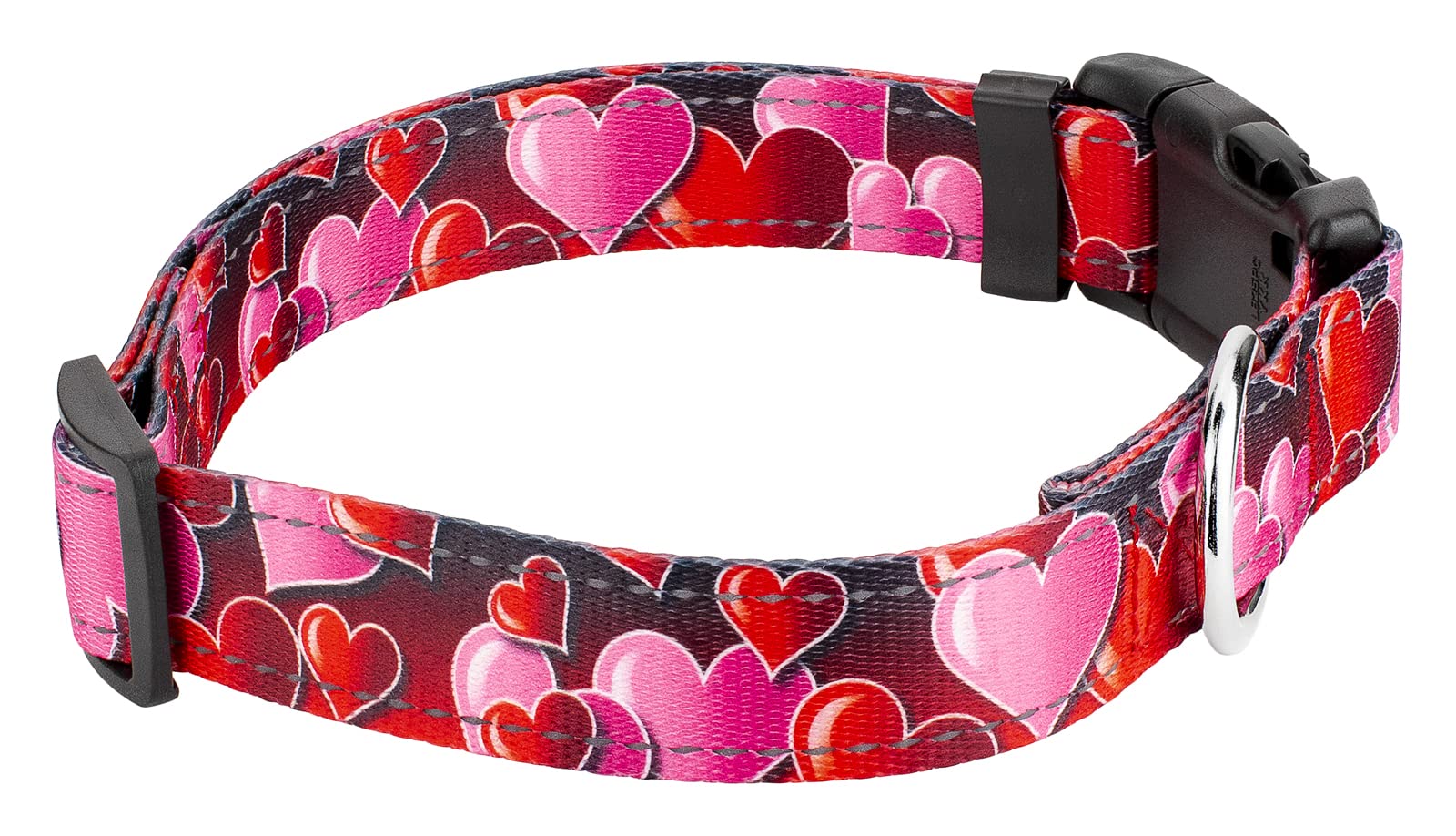 Country Brook Petz - Deluxe Romantic Hearts Reflective Dog Collar Collection Featuring Night Safe Designs (1 Inch, Large)