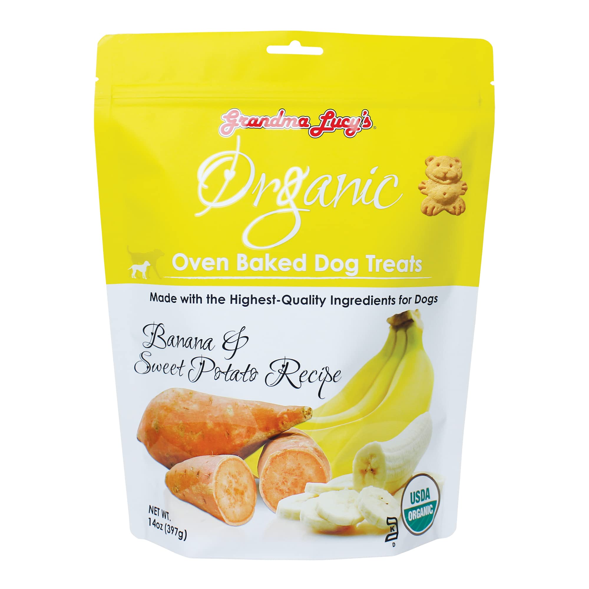 Grandma Lucys Organic Oven Baked Dog Treats - Banana & Sweet Potato, 14 oz
