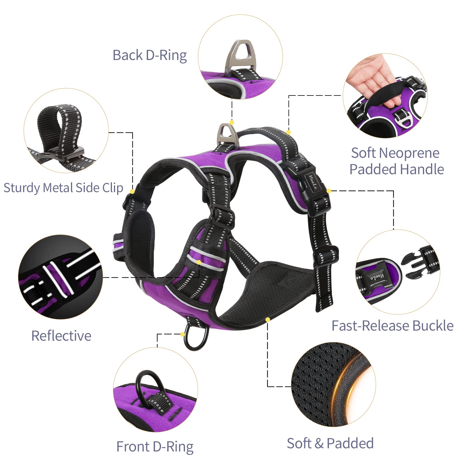 Heele Dog Harness, No Pull Adjustable Padded Reflective Harness For Small Medium Large Dogs With Handle For Walking Training, Pu