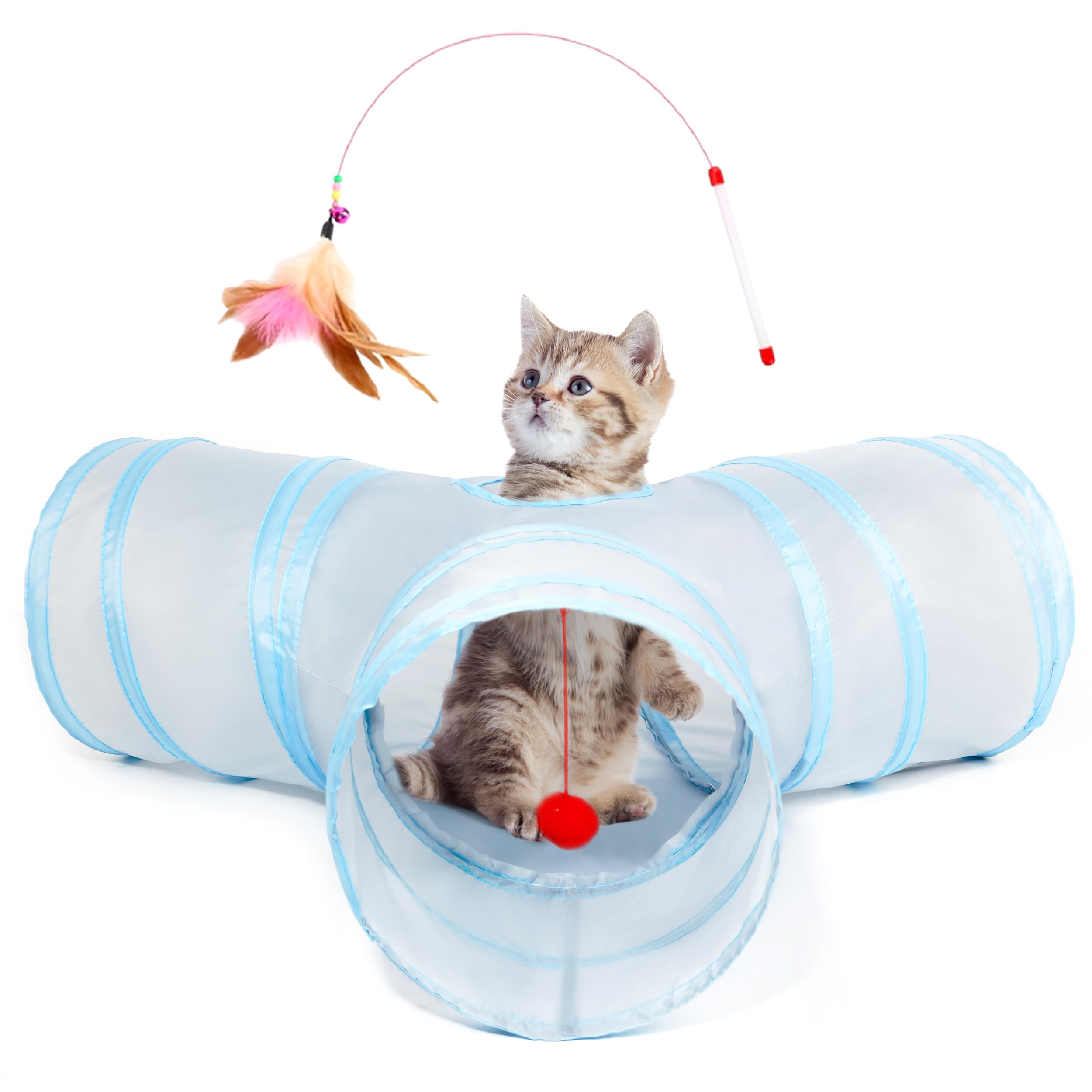 Tempcore Pet Cat Tunnel Tube Cat Toys 3 Way Collapsible, Cat Tunnels For Indoor Cats，Kitty Tunnel Bored Cat Pet Toys Peek Hole Toy Ball Cat, Puppy, Kitty, Kitten, Rabbit Light Grey