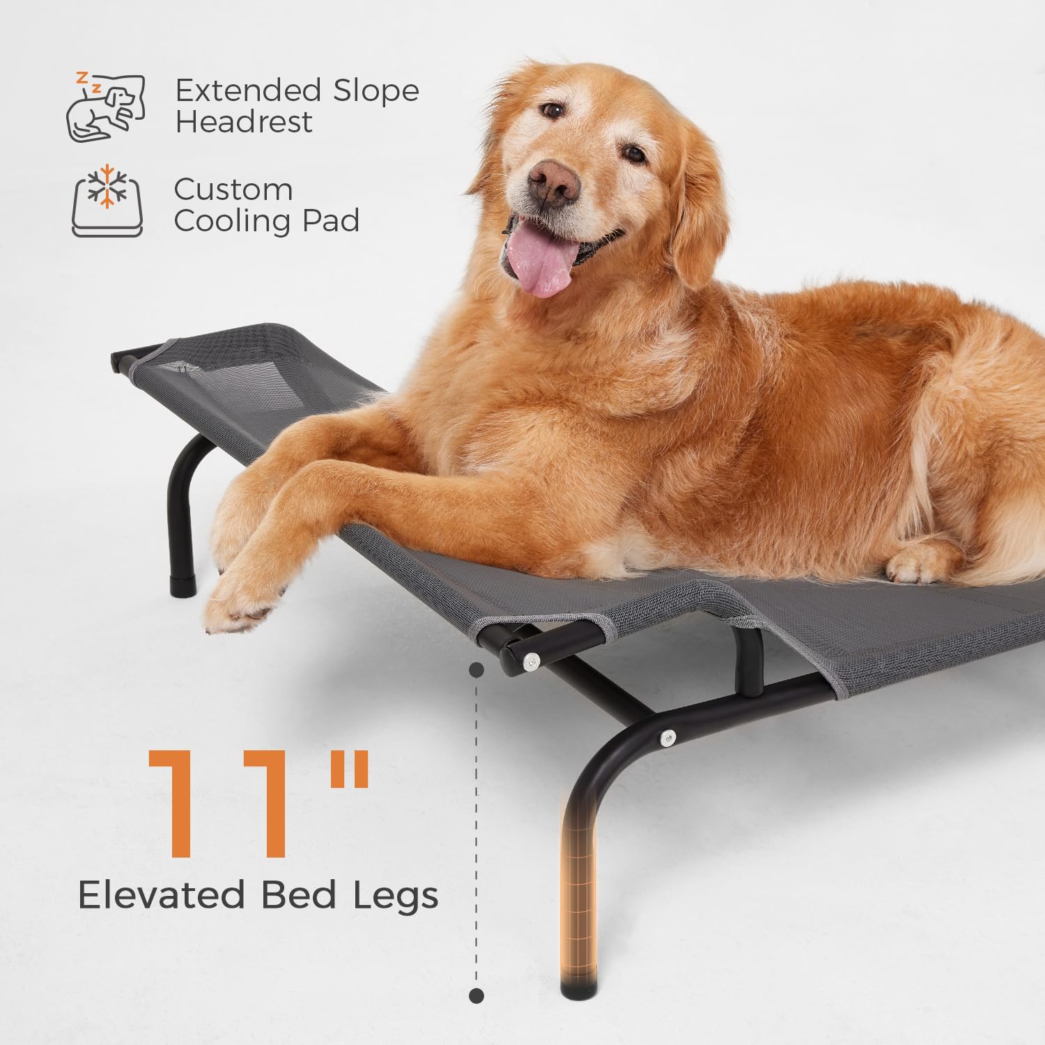 Sweetnight Elevated Dog Bed with Headrest for Large Dogs | Waterproof Raised Dog Cot for Outdoor - 51inch Heavy Duty Steel Frame