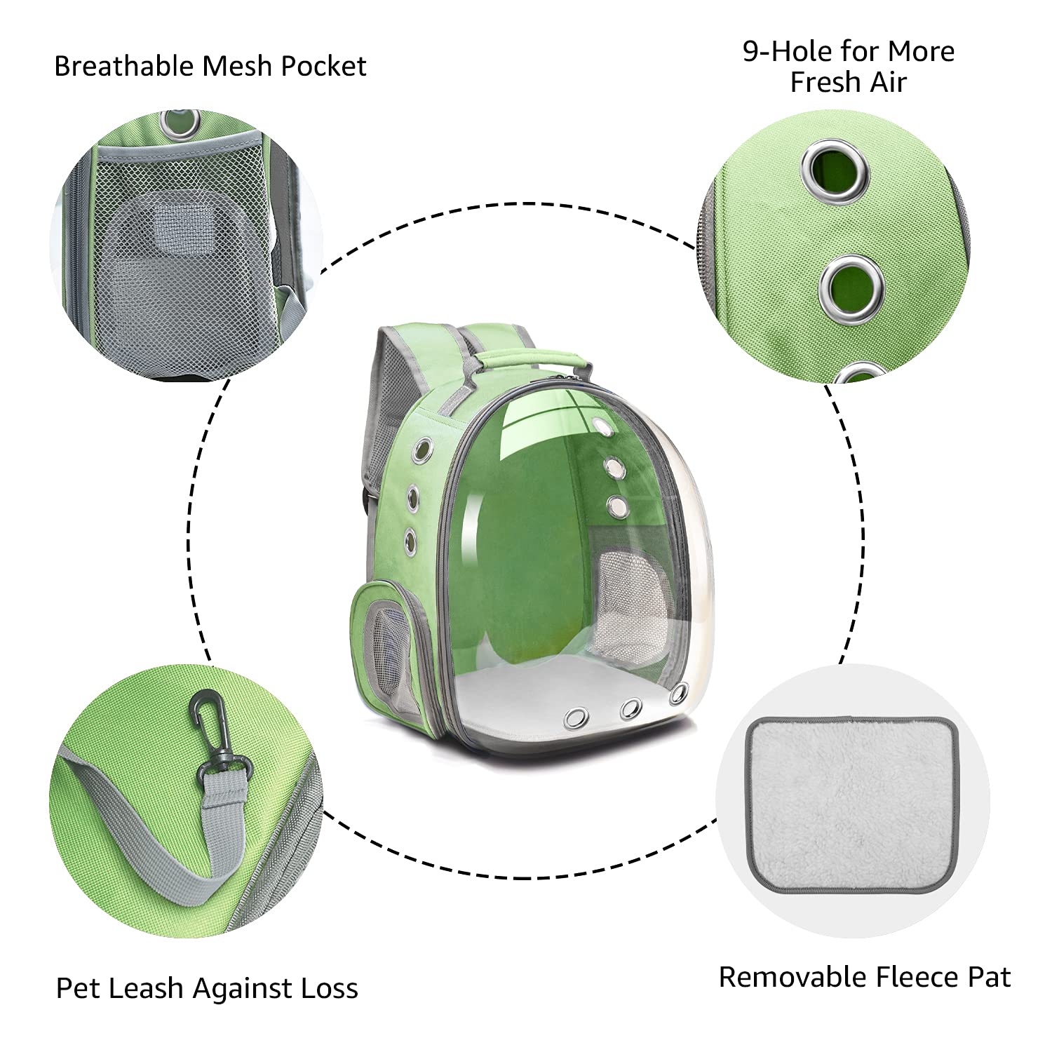 Henkelion Travel Backpack Bubble Carrying Bag For Small Medium Dogs Cats, Space Capsule Pet Carrier Dog For Hiking, Airline Approved - Green