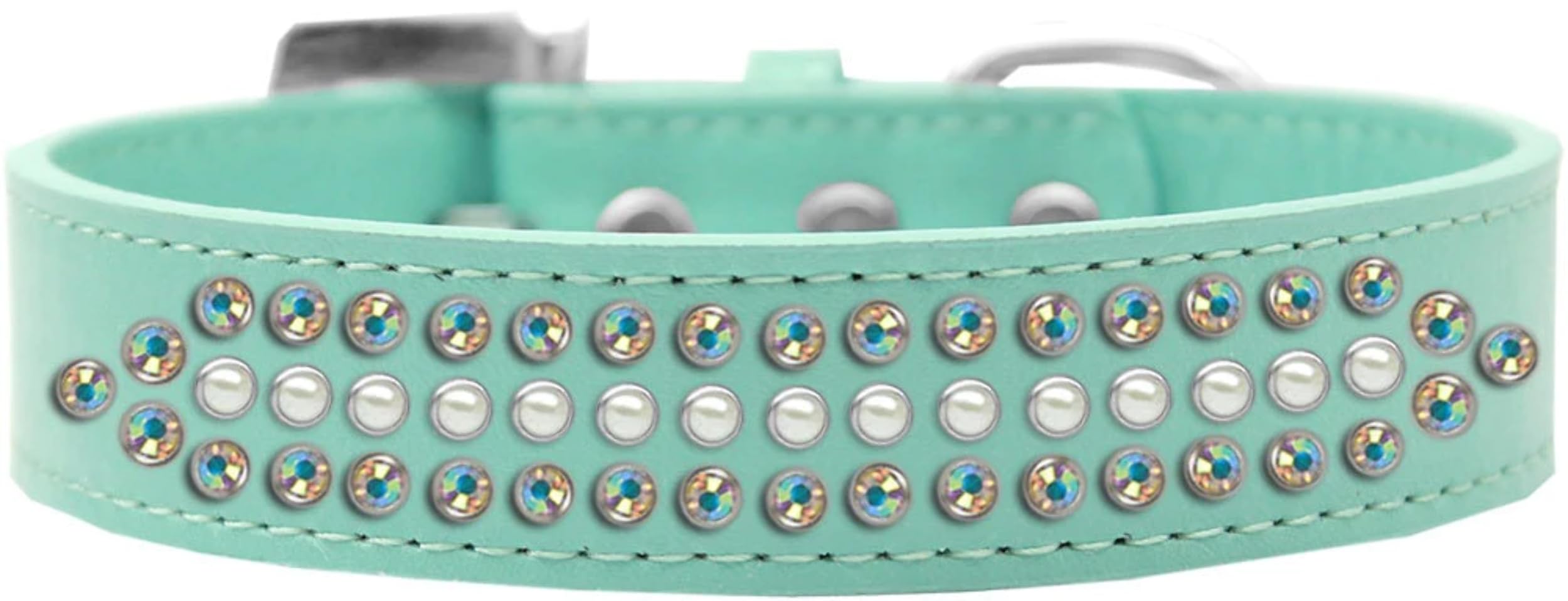 Dog, Puppy and Pet Fashion Collar, Ritz Pearl & Aurora Borealis Crystals Rimsets Red 14