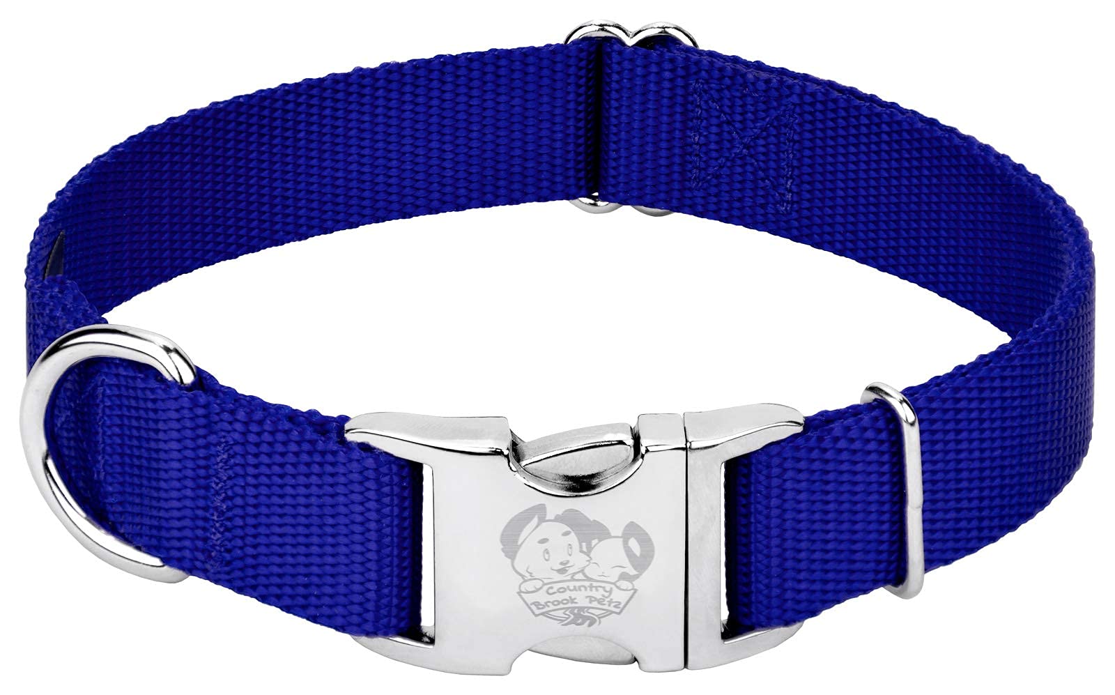 Country Brook Design - Vibrant 30+ Color Selection - Premium Nylon Dog Collar With Metal Buckle (Extra Large, 1 Inch, Bright Royal Blue)